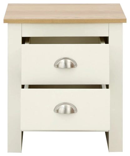 GFW Bedside Table Lancaster 2 Drawer Bedside Cream - Twin Pack Bed Kings