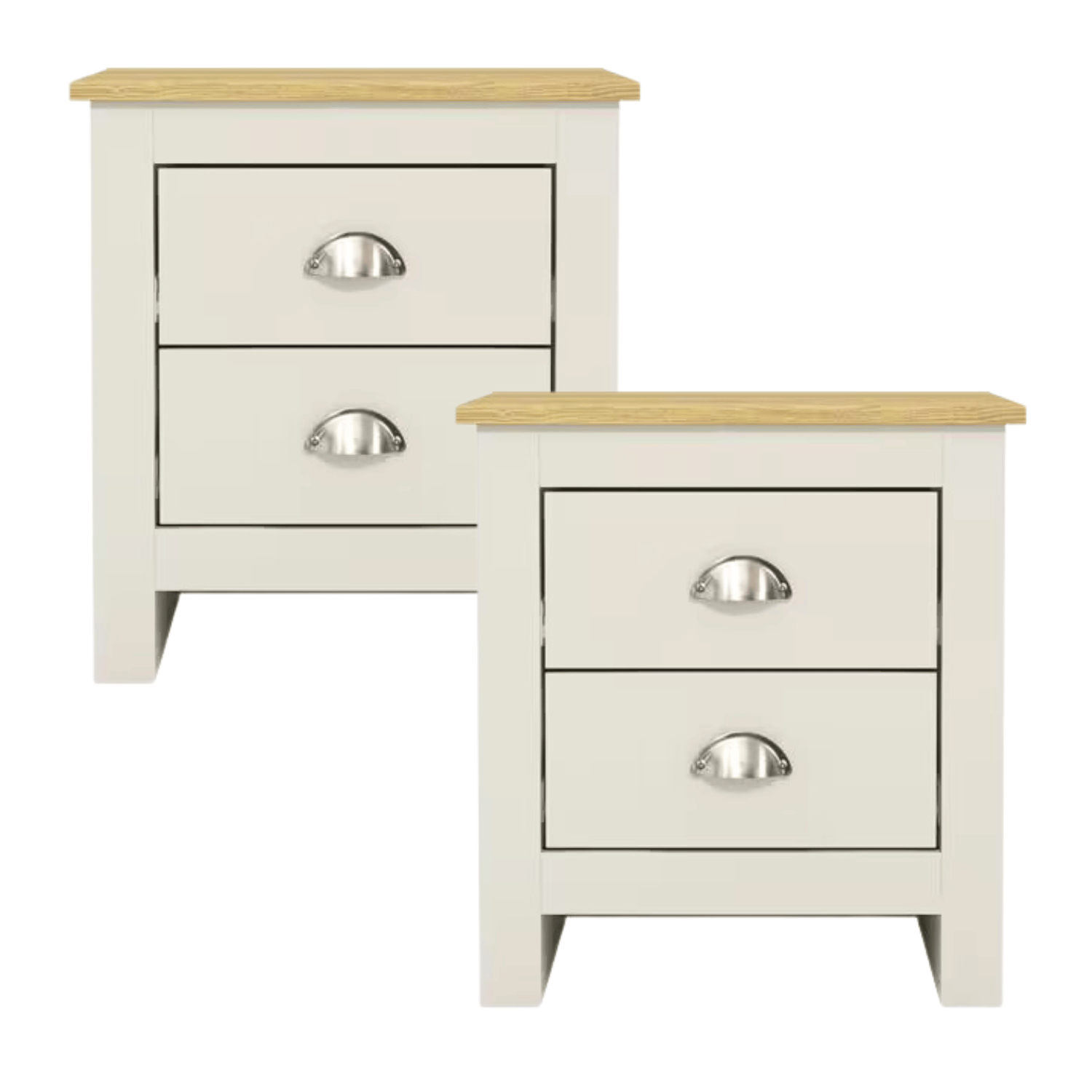 GFW Bedside Table Lancaster 2 Drawer Bedside Cream - Twin Pack Bed Kings