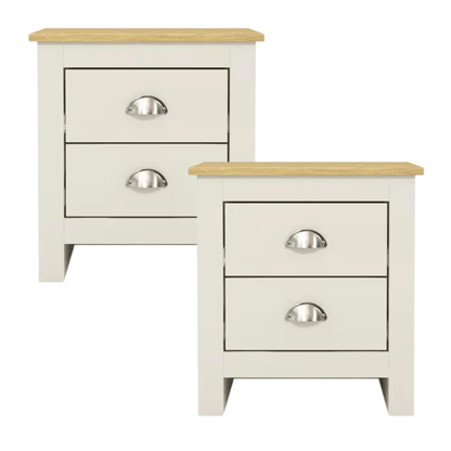 GFW Bedside Table Lancaster 2 Drawer Bedside Cream - Twin Pack Bed Kings