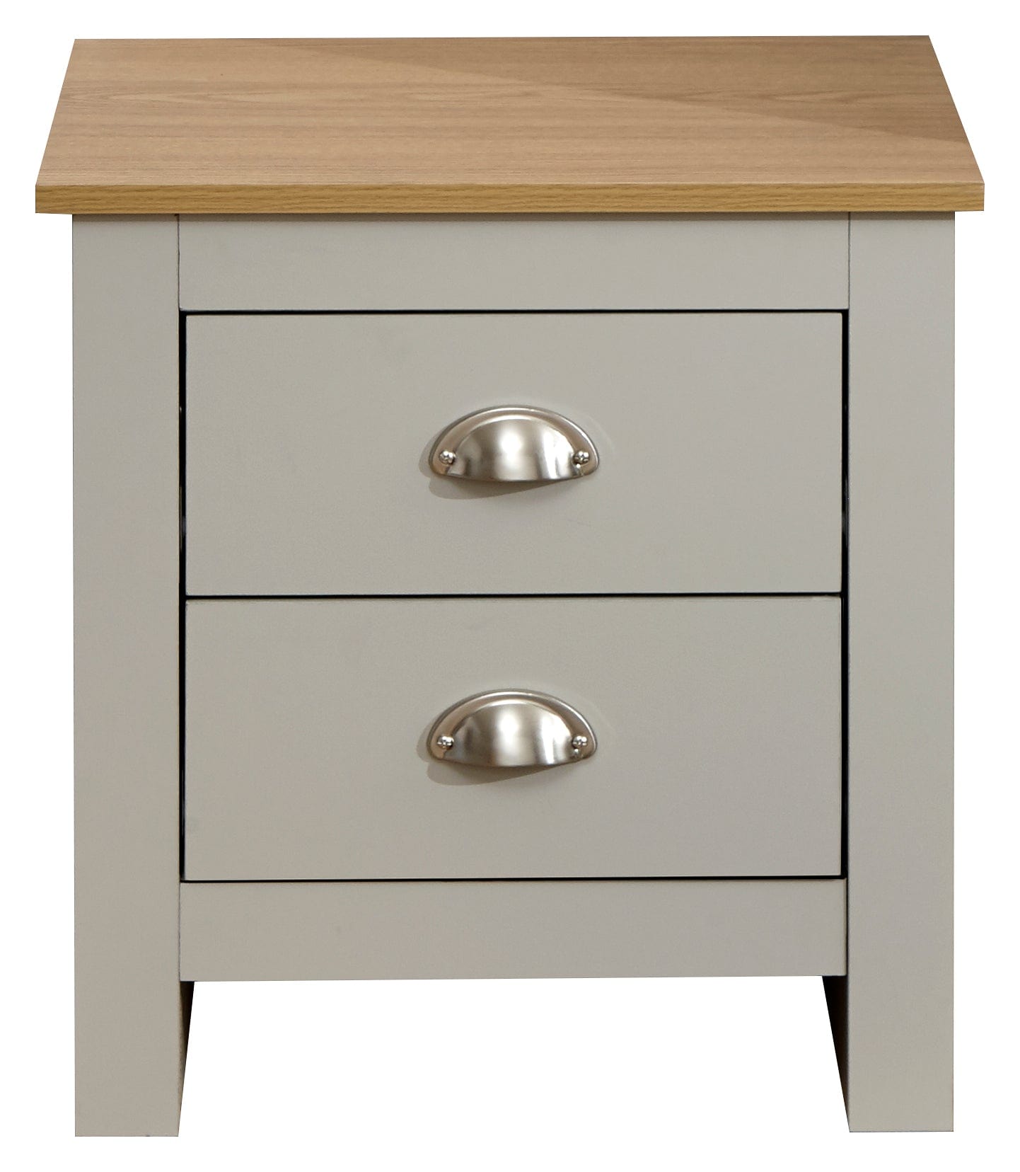 GFW Bedside Table Lancaster 2 Drawer Bedside Grey Bed Kings