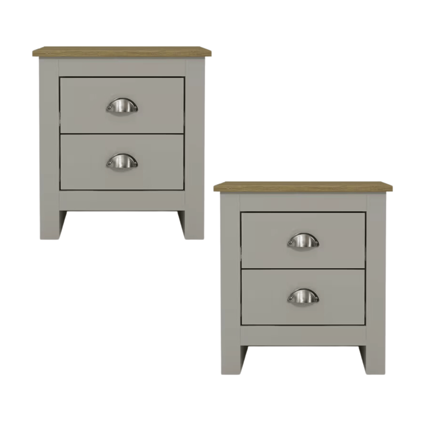 GFW Bedside Table Lancaster 2 Drawer Bedside Grey - Twin Pack Bed Kings