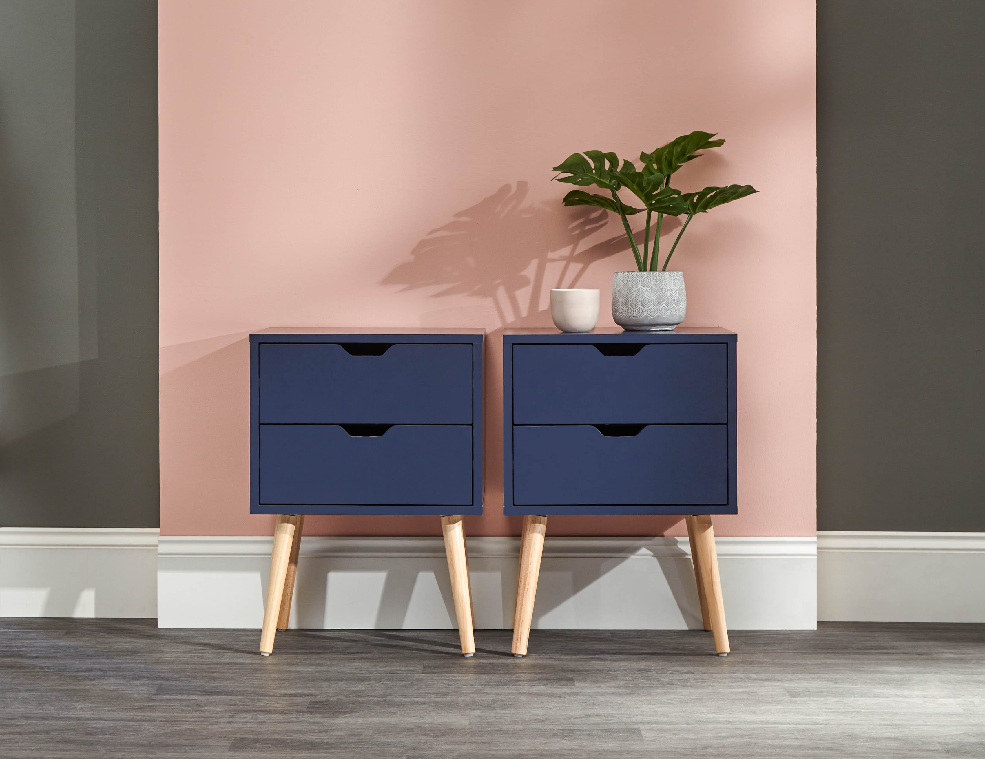 GFW Bedside Table Nyborg Pair Of 2 Drawer Bedsides Nightshadow Blue Bed Kings