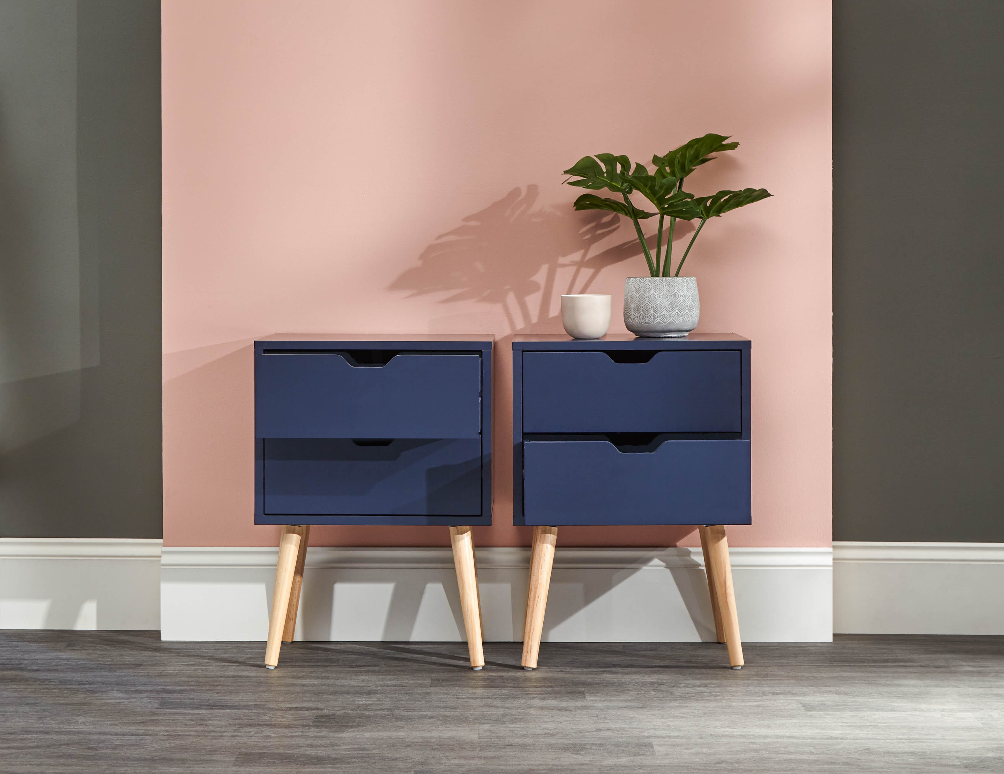 GFW Bedside Table Nyborg Pair Of 2 Drawer Bedsides Nightshadow Blue Bed Kings