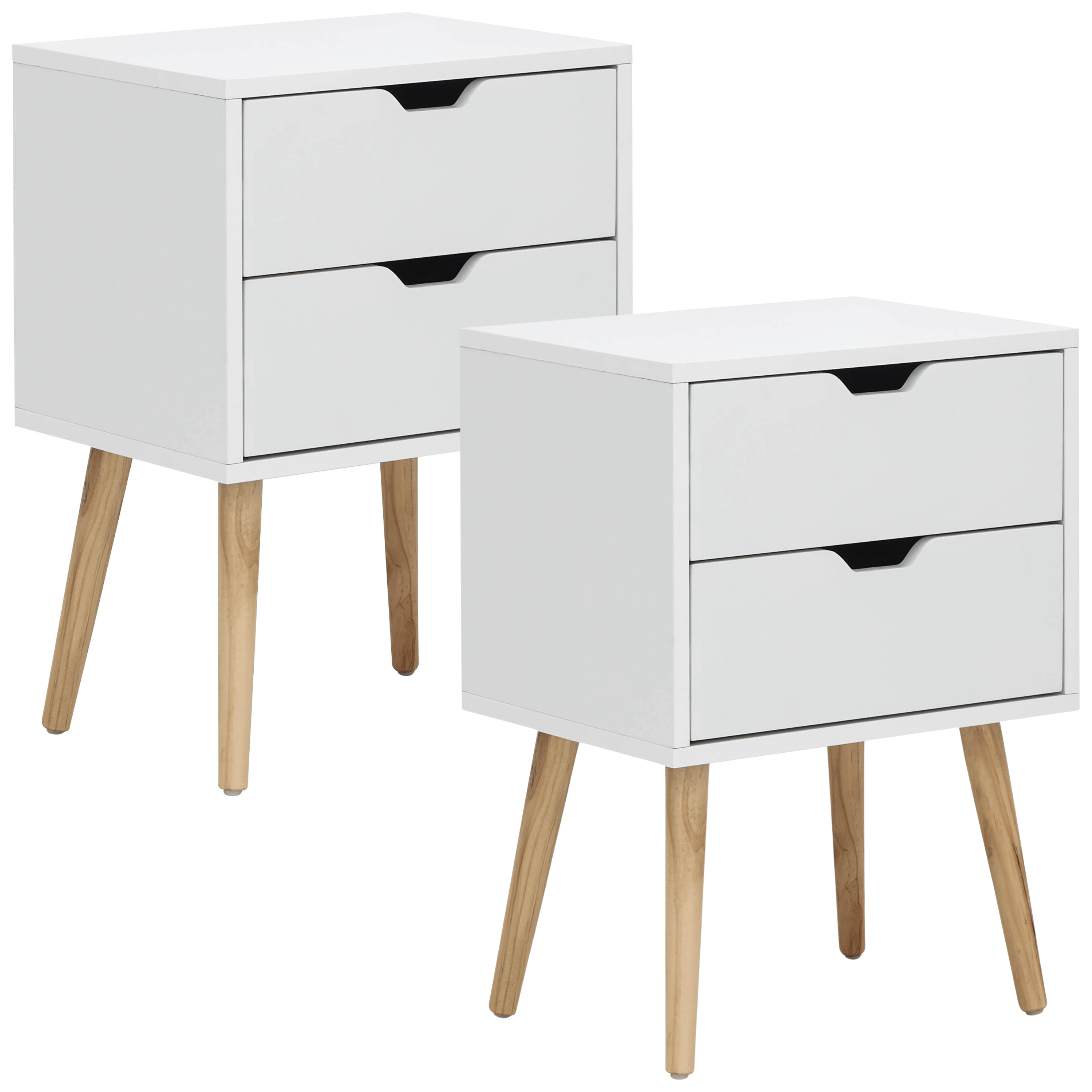 GFW Bedside Table Nyborg Set of 2 Bedside Cabinets with 2 drawers White Bed Kings