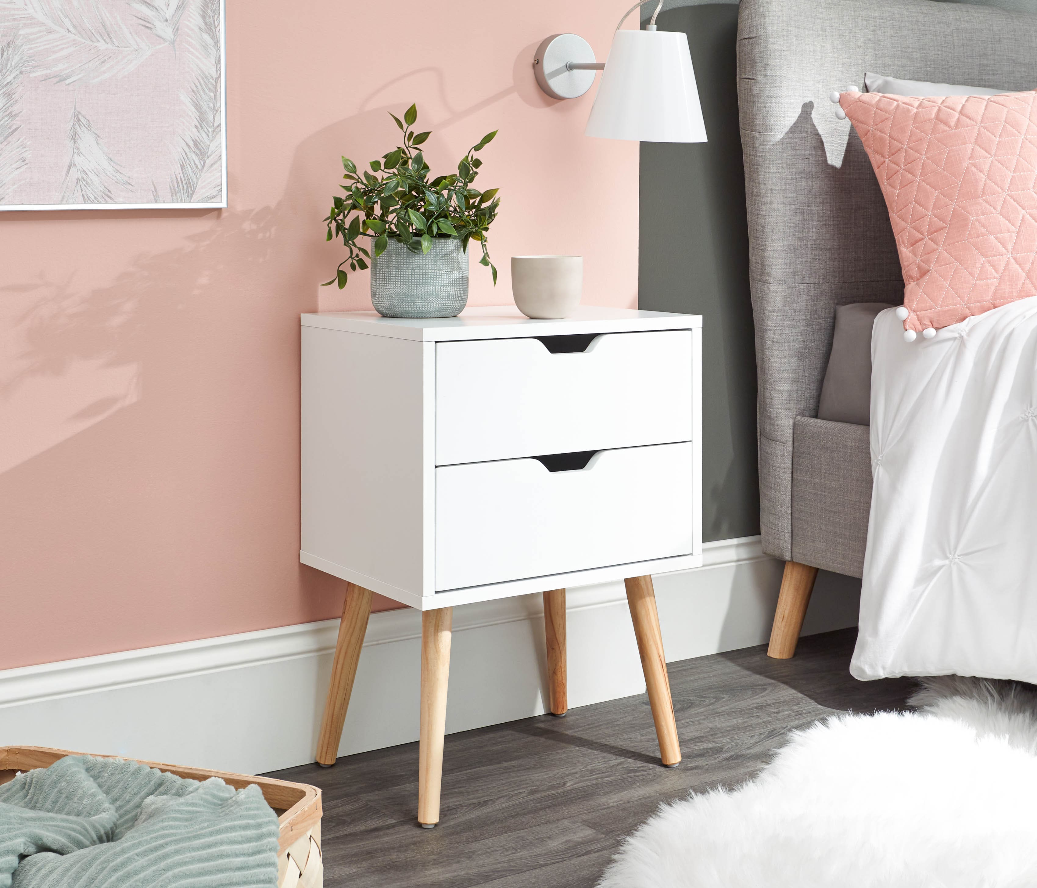 GFW Bedside Table Nyborg Single 2 Drawer Bedside White Bed Kings