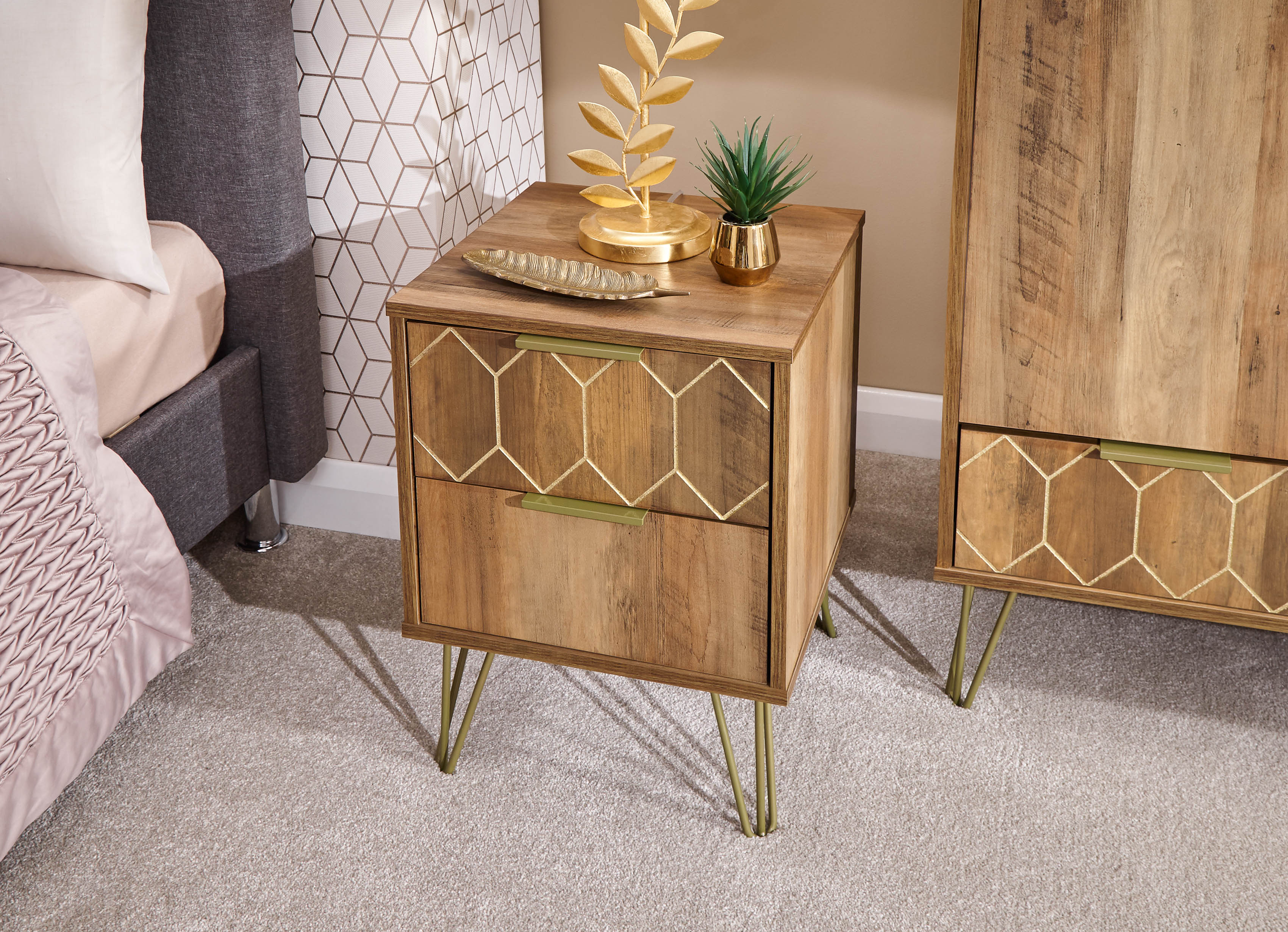 GFW Bedside Table Orleans 2 Drawer Bedside Mango Bed Kings