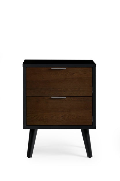 Julian Bowen Bedside Table Alba 2 Drawer Bedside - Walnut/Black Bed Kings