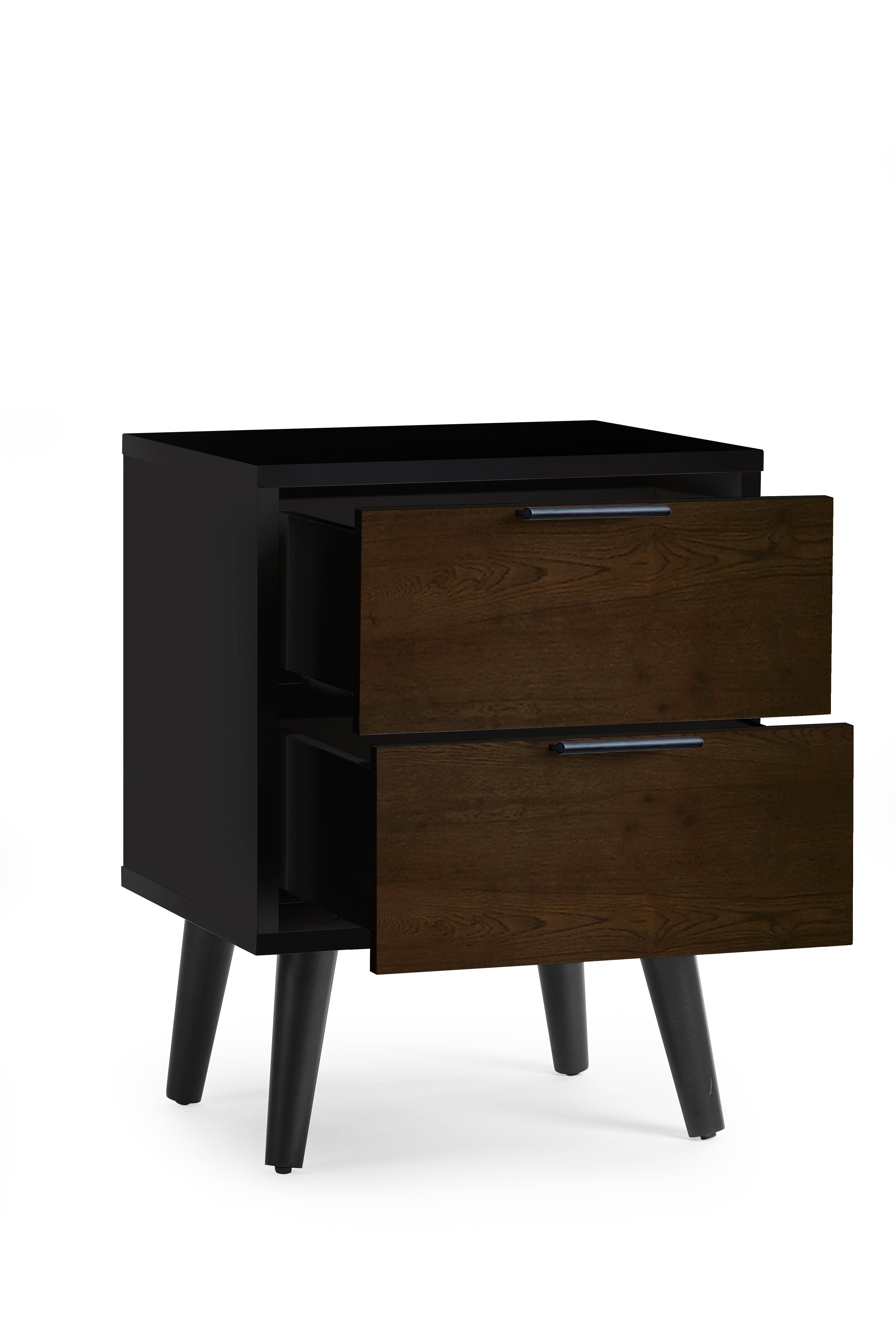 Julian Bowen Bedside Table Alba 2 Drawer Bedside - Walnut/Black Bed Kings