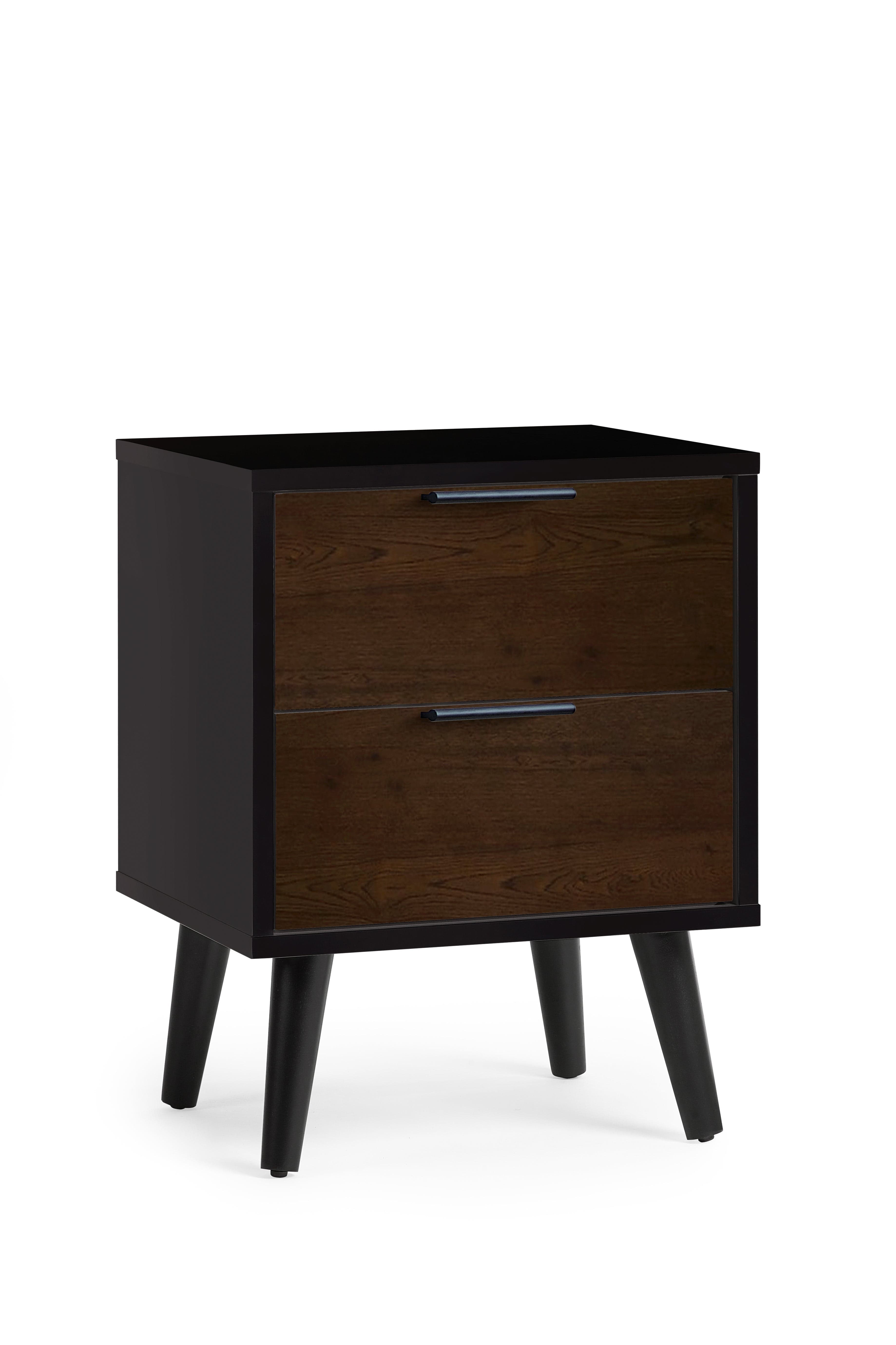 Julian Bowen Bedside Table Alba 2 Drawer Bedside - Walnut/Black Bed Kings