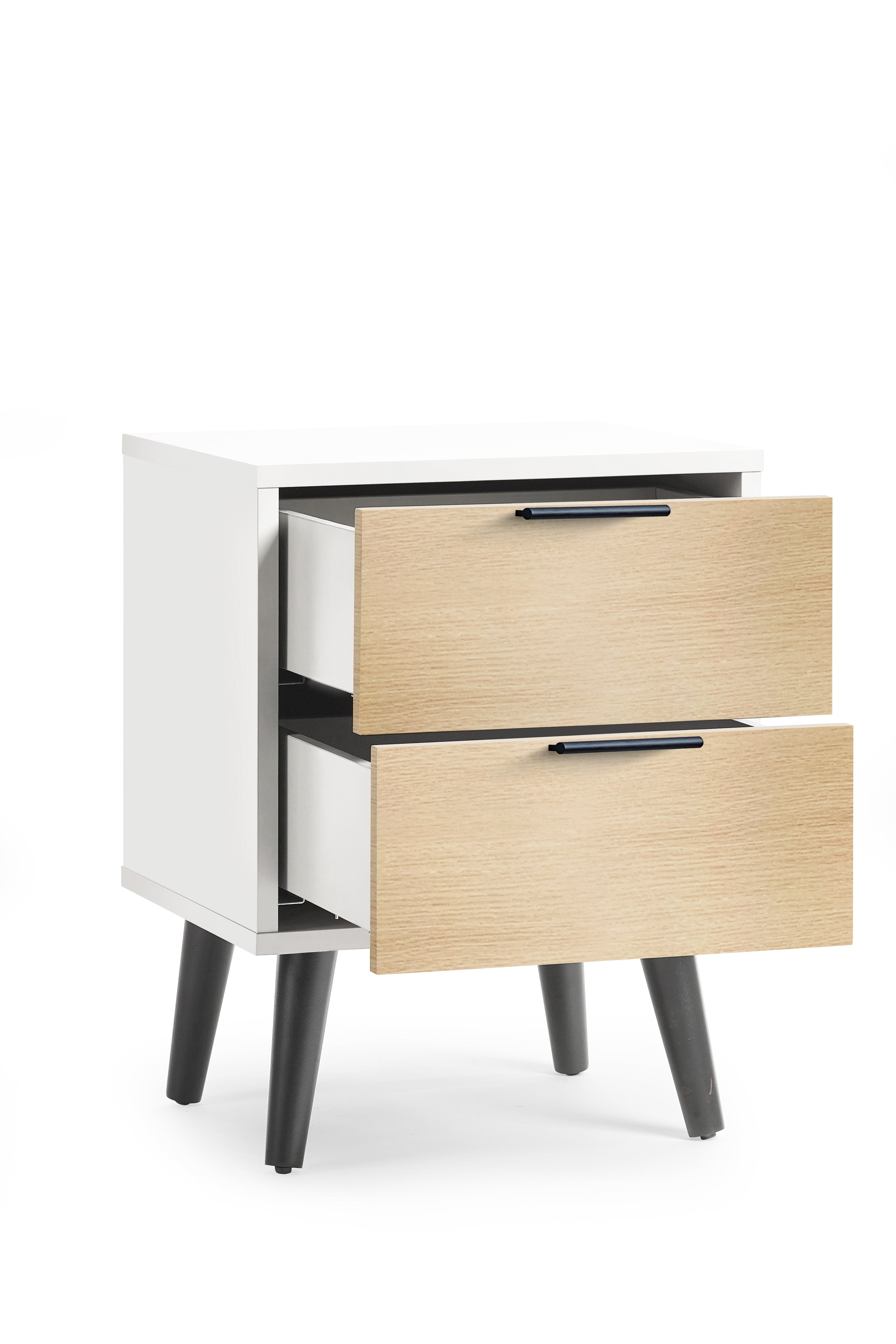 Julian Bowen Bedside Table Alba 2 Drawer Bedside - White/Oak Bed Kings