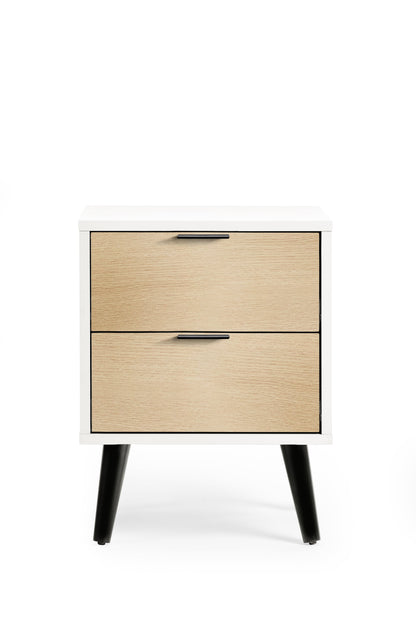 Julian Bowen Bedside Table Alba 2 Drawer Bedside - White/Oak Bed Kings