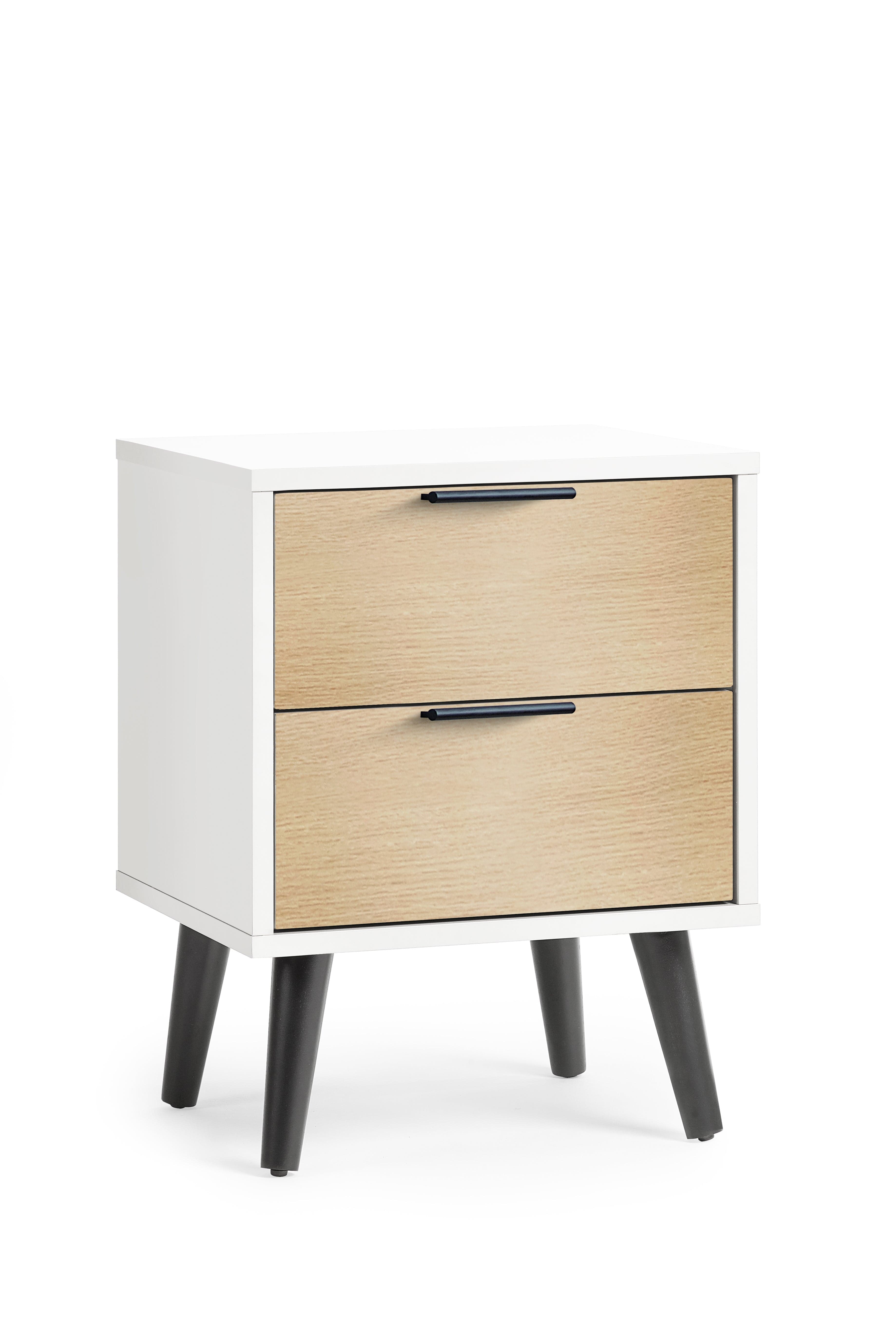 Julian Bowen Bedside Table Alba 2 Drawer Bedside - White/Oak Bed Kings