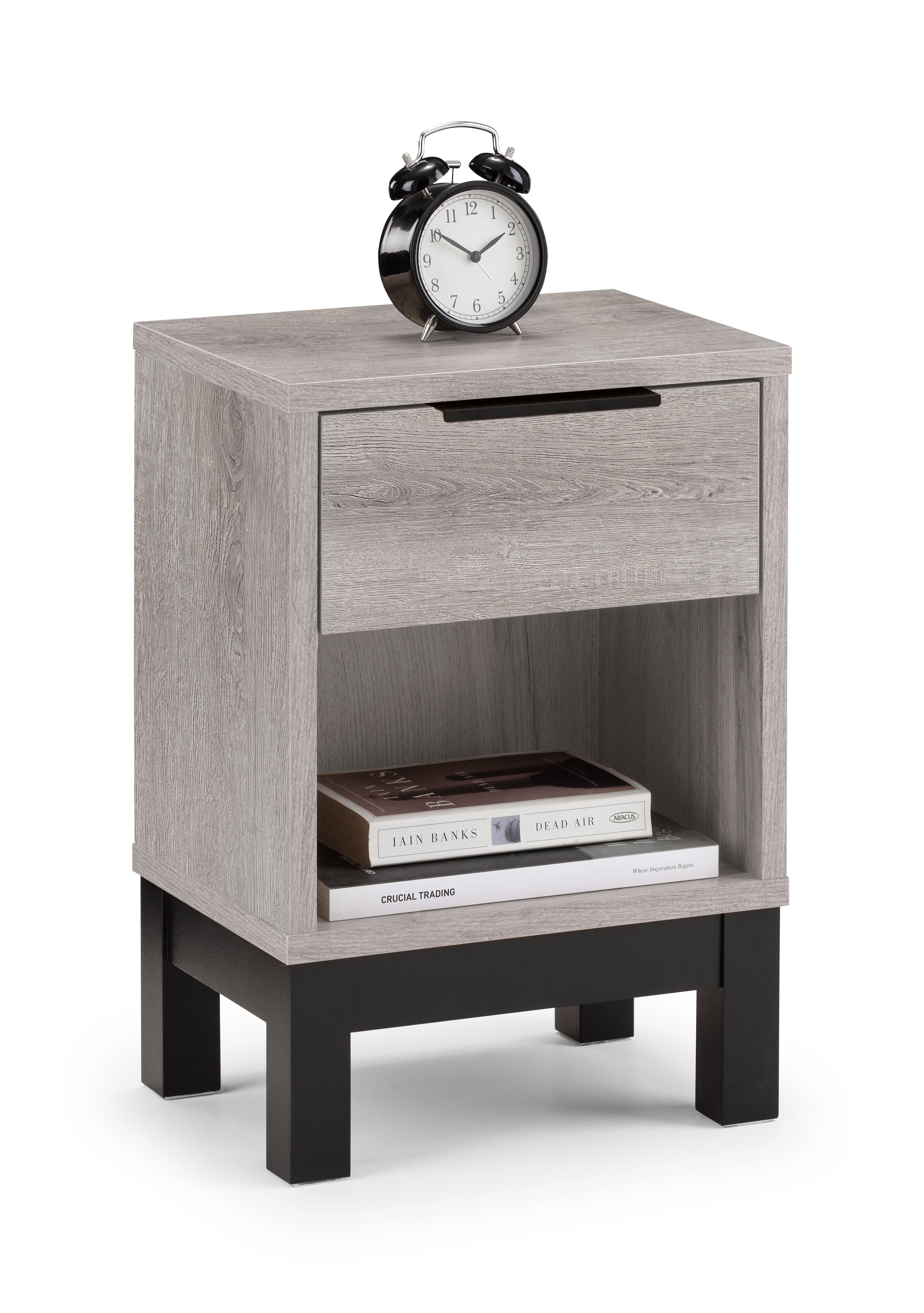 Julian Bowen Bedside Table Bali 1 Drawer Bedside - Grey Oak Bed Kings