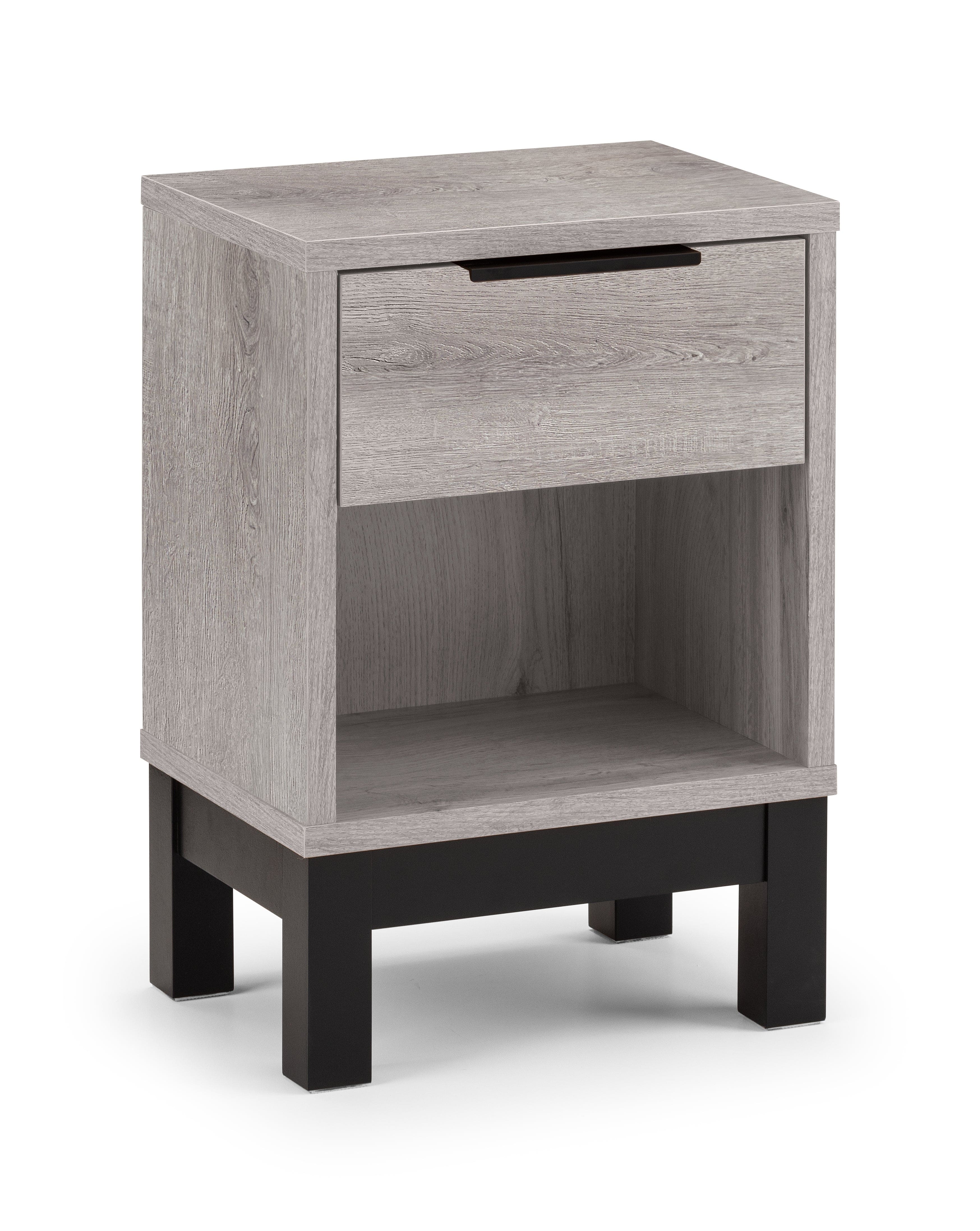 Julian Bowen Bedside Table Bali 1 Drawer Bedside - Grey Oak Bed Kings