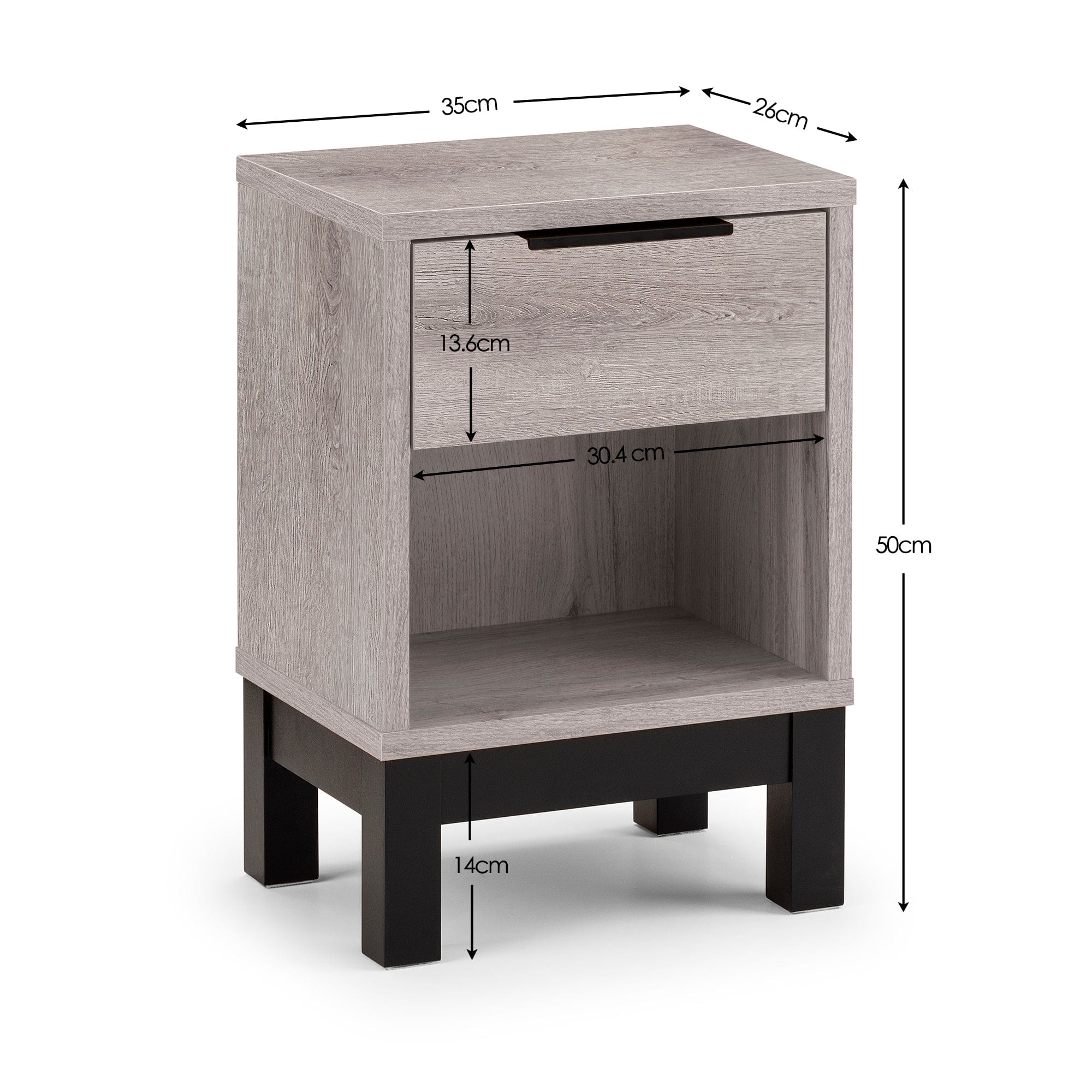 Julian Bowen Bedside Table Bali 1 Drawer Bedside - Grey Oak Bed Kings