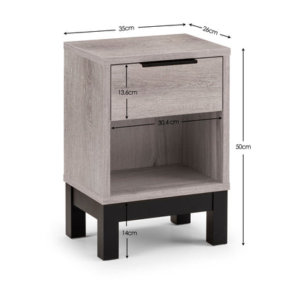 Julian Bowen Bedside Table Bali 1 Drawer Bedside - Grey Oak Bed Kings