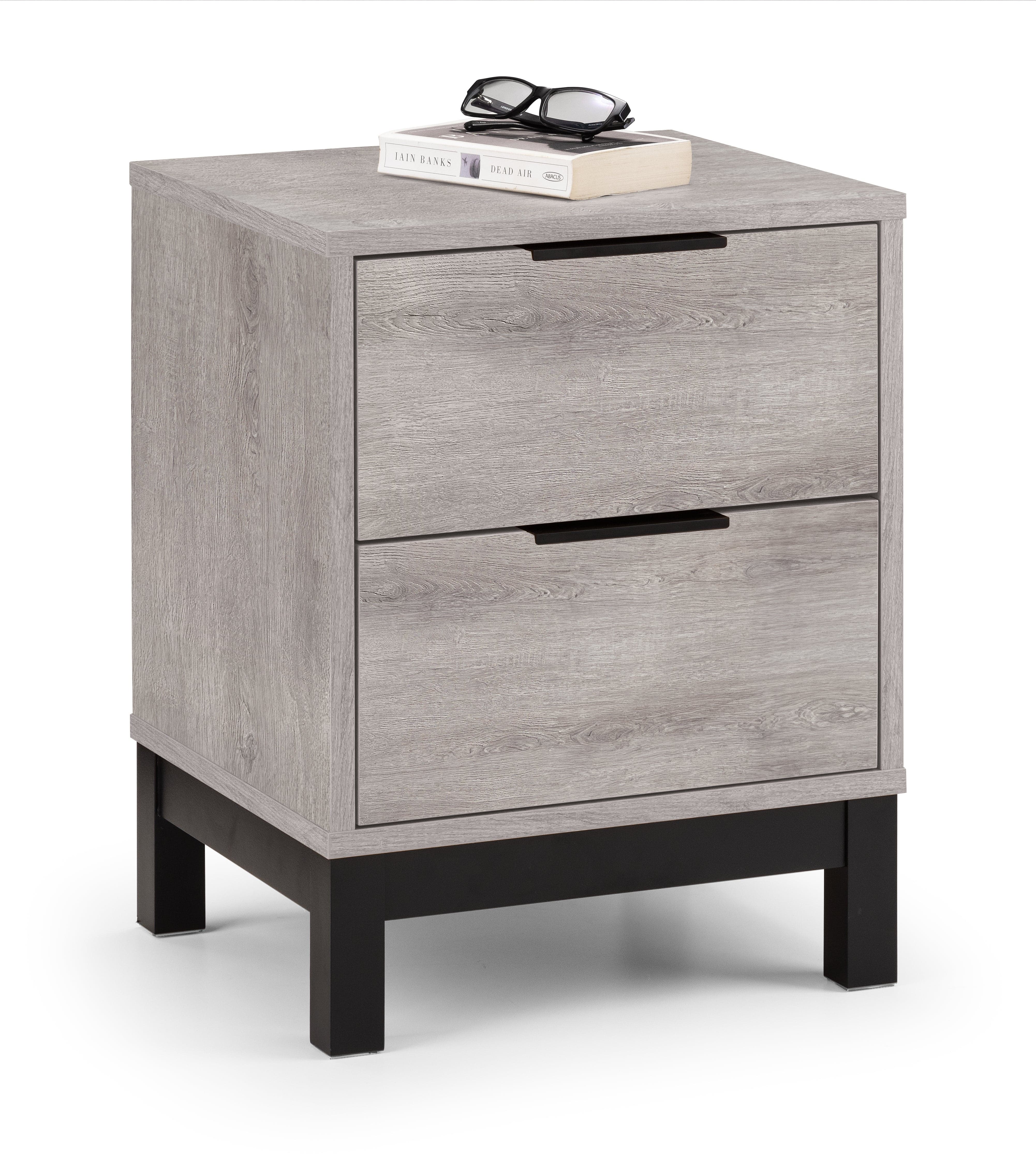 Julian Bowen Bedside Table Bali 2 Drawer Bedside - Grey Oak Bed Kings