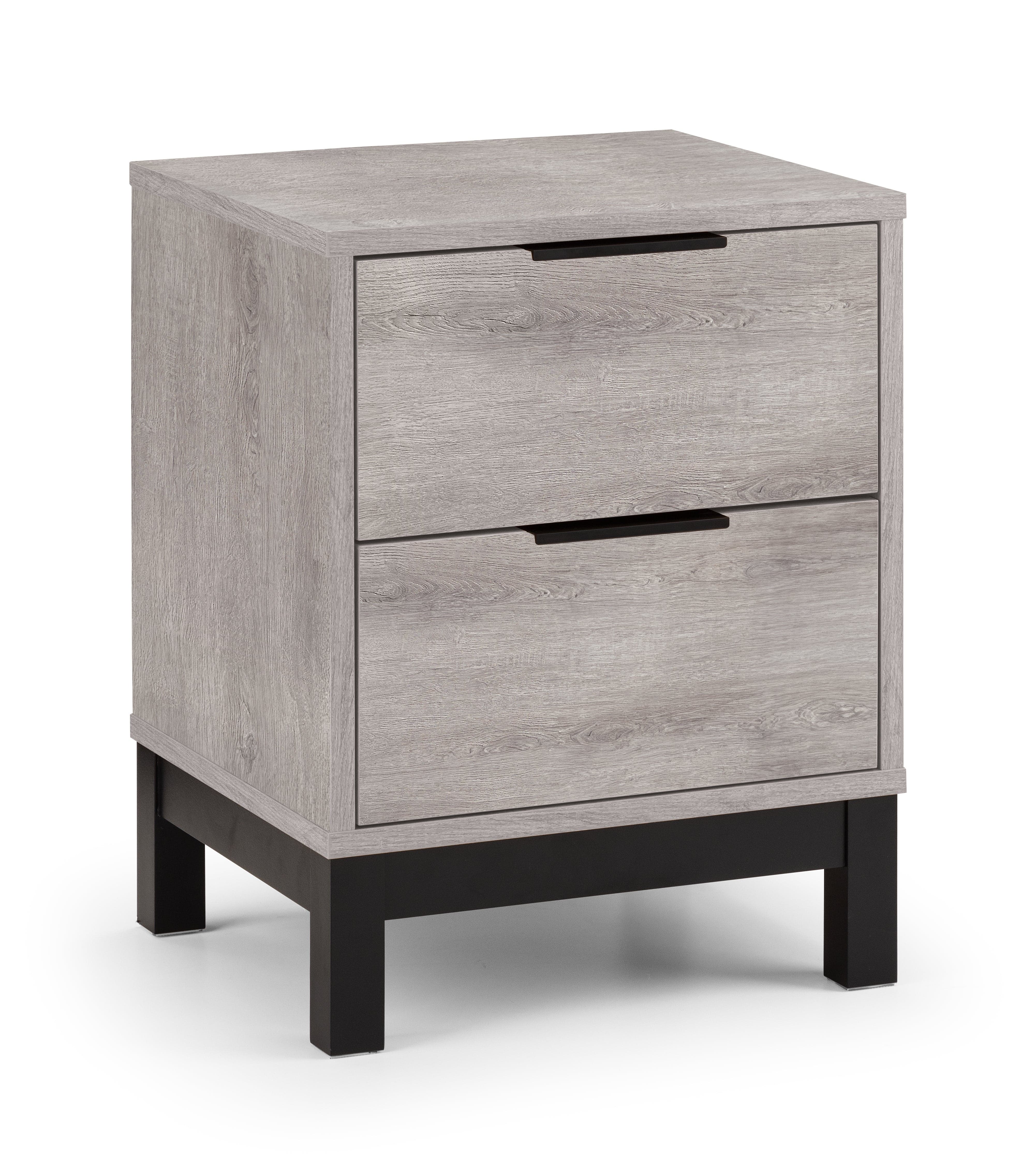 Julian Bowen Bedside Table Bali 2 Drawer Bedside - Grey Oak Bed Kings