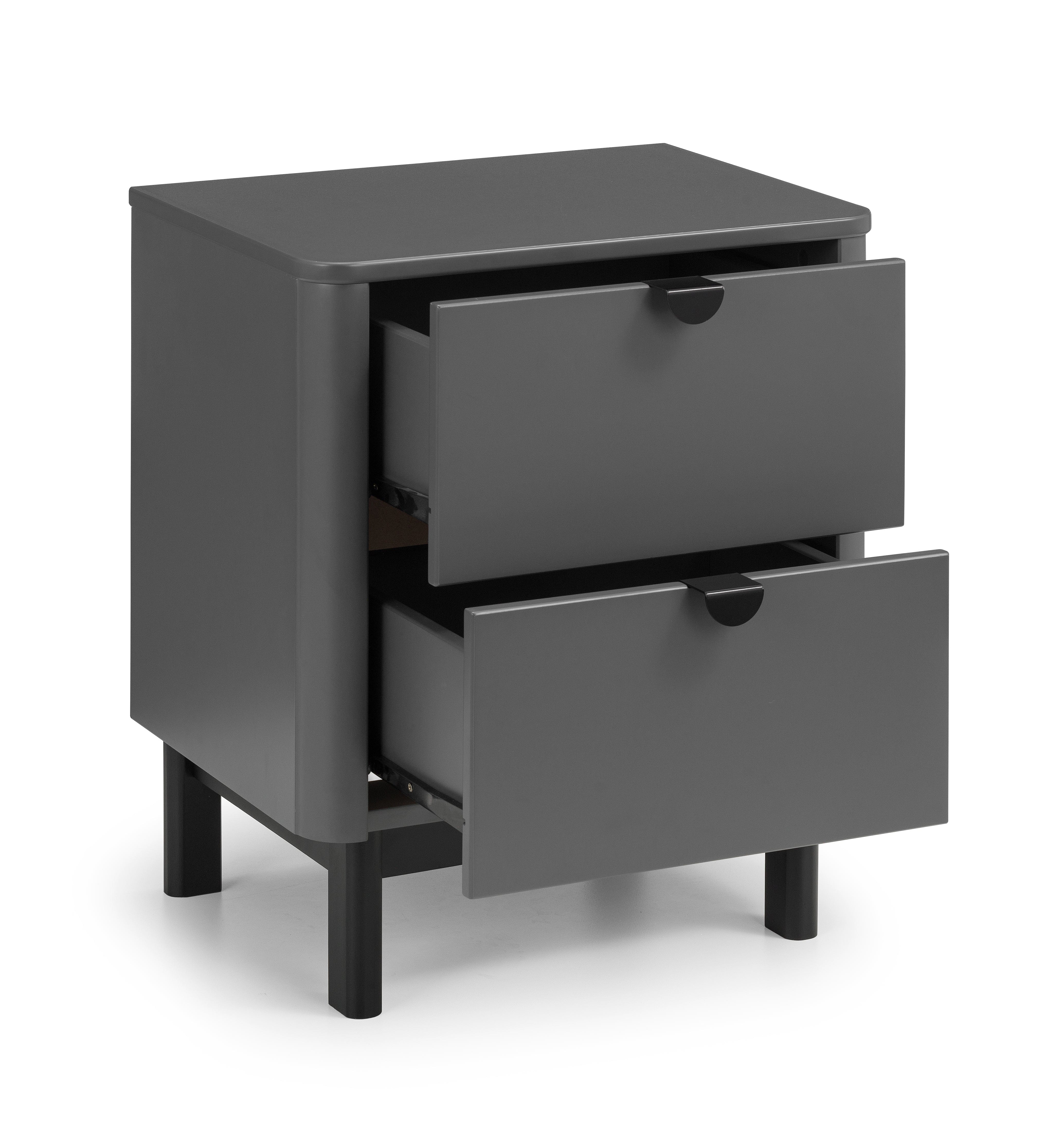 Julian Bowen Bedside Table Chloe 2 Drawer Bedside - Storm Grey/Black Bed Kings