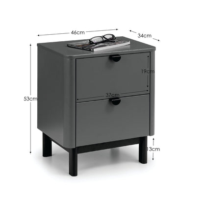 Julian Bowen Bedside Table Chloe 2 Drawer Bedside - Storm Grey/Black Bed Kings