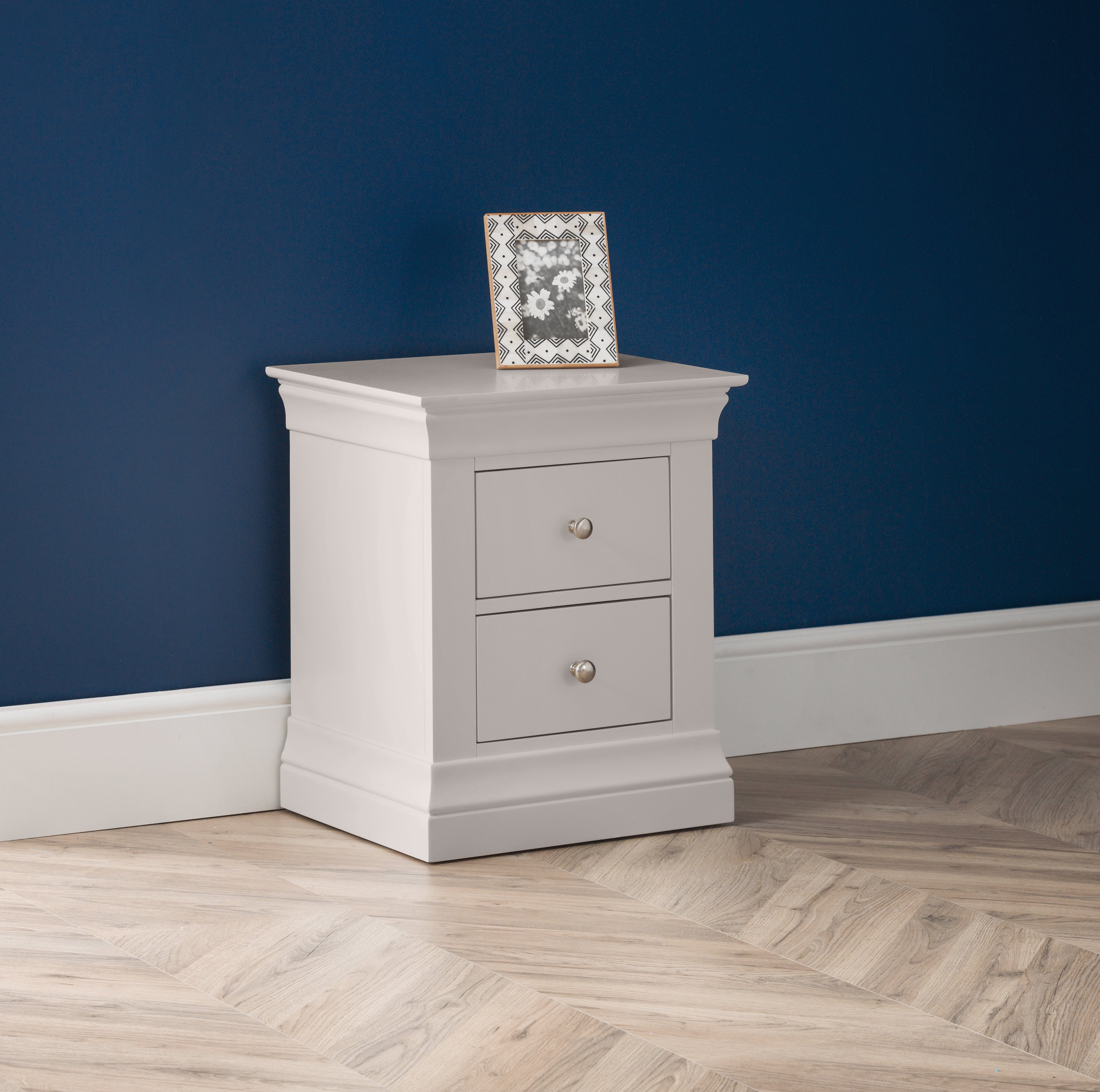 Julian Bowen Bedside Table Clermont 2 Drawer Bedside - Light Grey Bed Kings