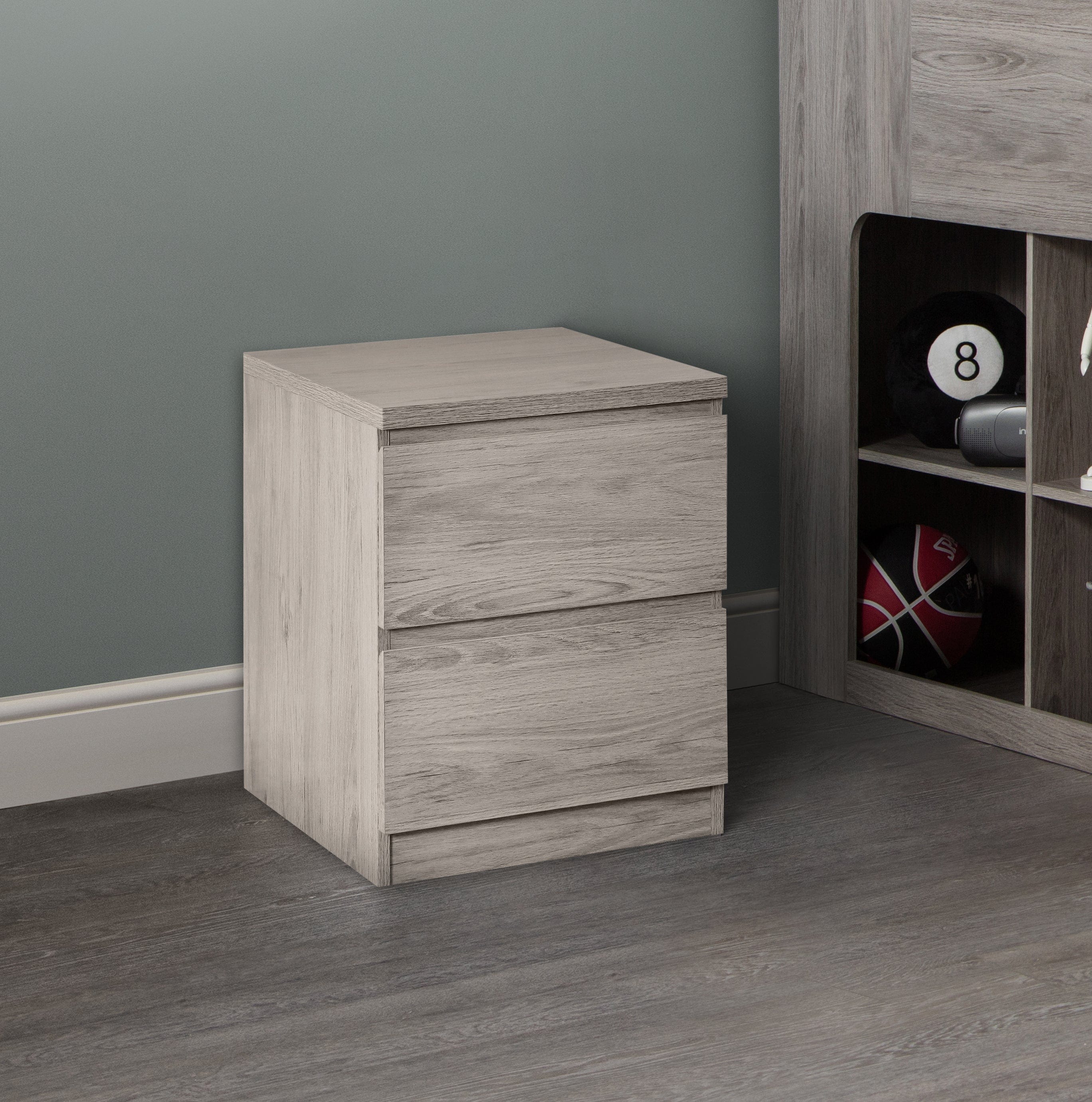 Julian Bowen Bedside Table Jupiter  2 Drawer Bedside Grey Oak Bed Kings