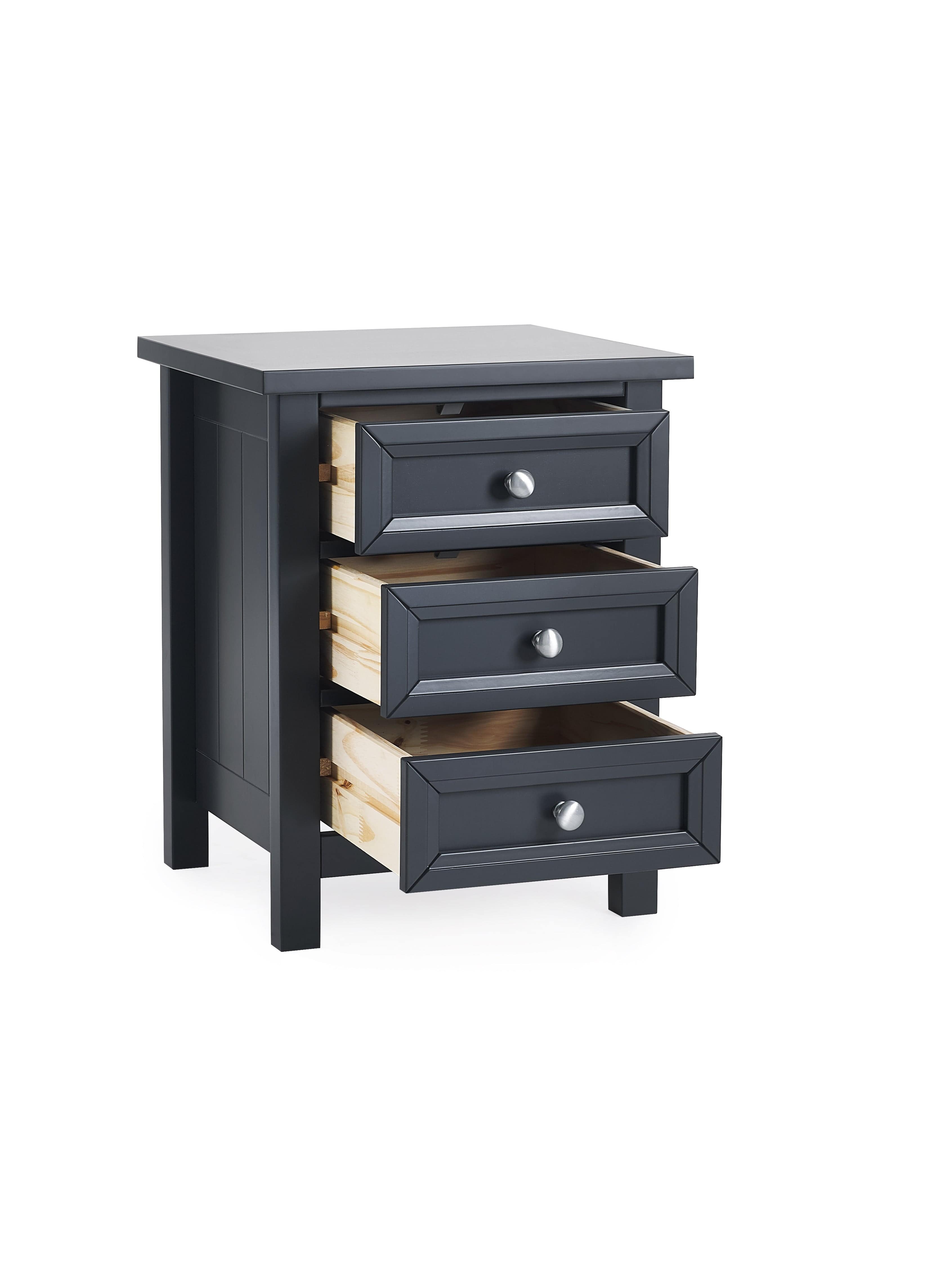 Julian Bowen Bedside Table Maine 3 Drawer Bedside - Anthracite Bed Kings