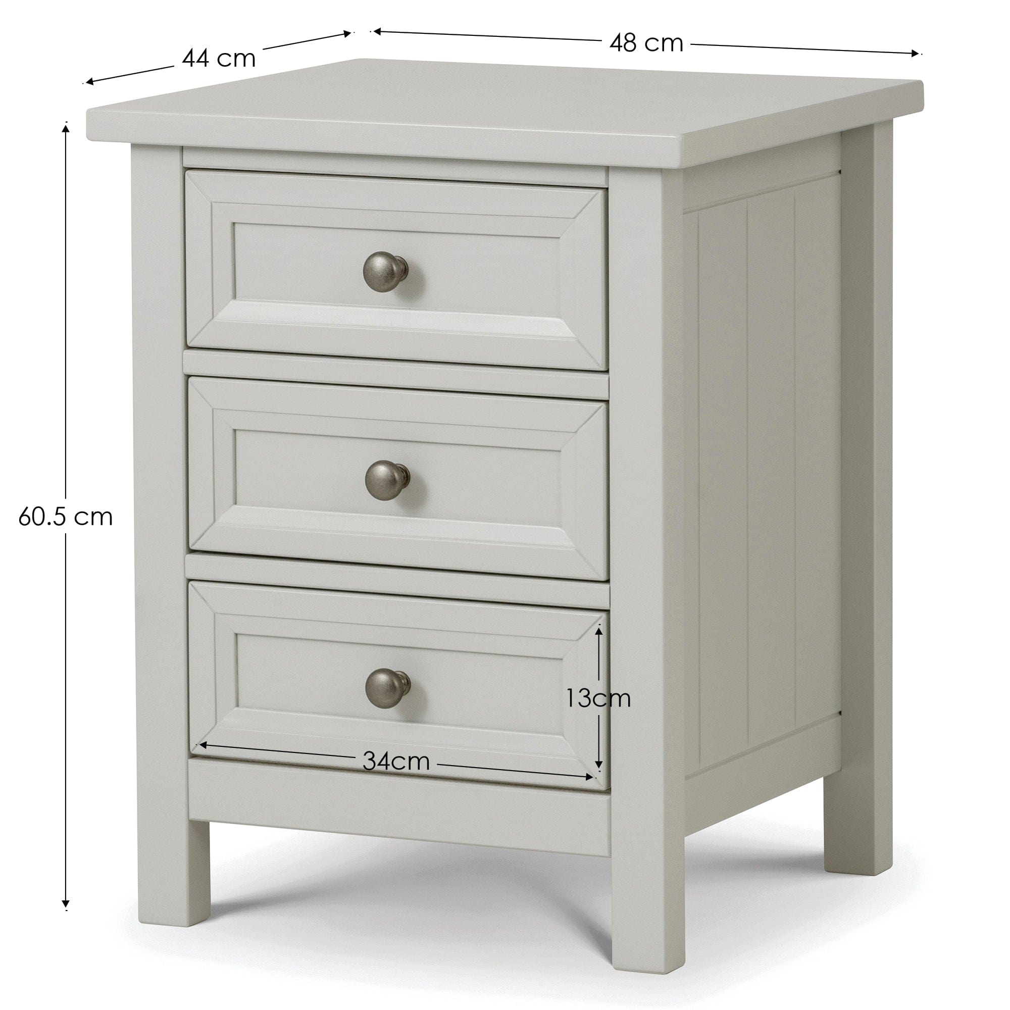 Julian Bowen Bedside Table Maine 3 Drawer Bedside- Dove Grey Bed Kings