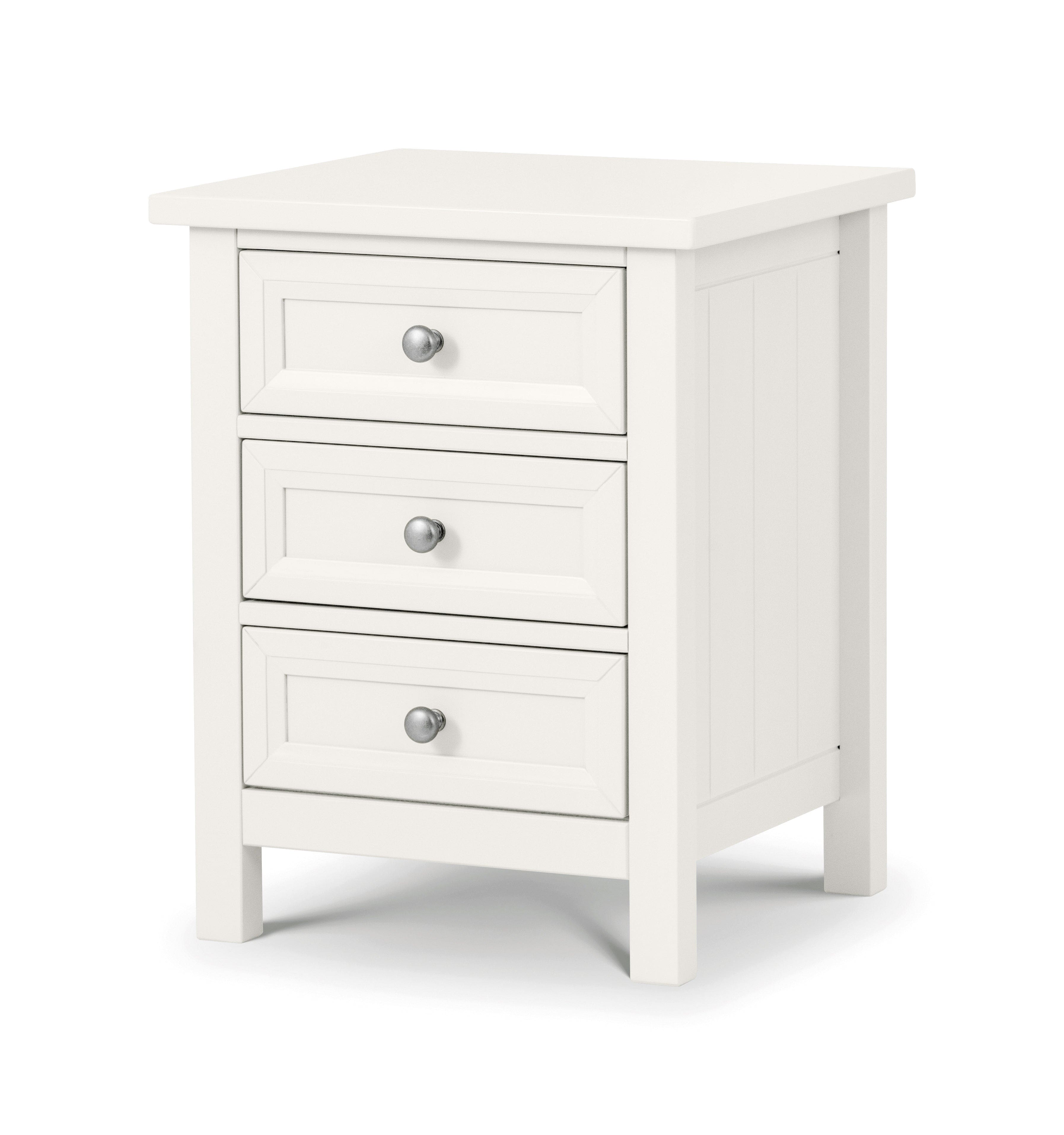 Julian Bowen Bedside Table Maine 3 Drawer Bedside - Surf White Bed Kings