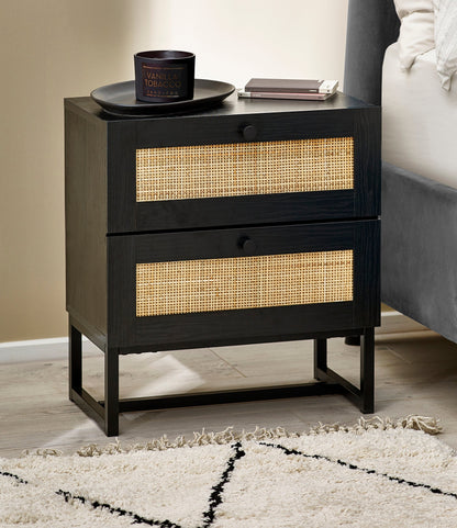 Julian Bowen Bedside Table Padstow 2 Drawer Bedside - Black Bed Kings
