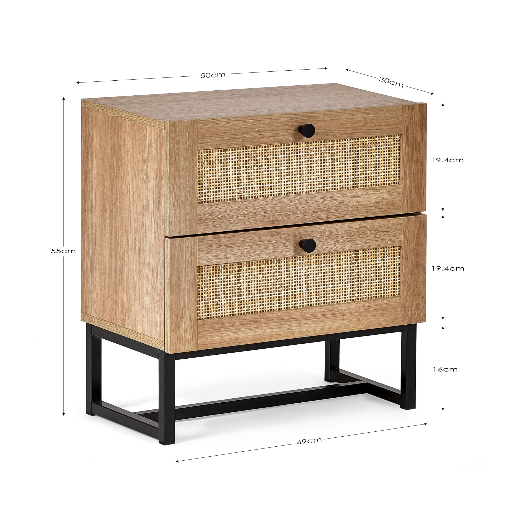 Julian Bowen Bedside Table Padstow 2 Drawer Bedside - Oak Bed Kings