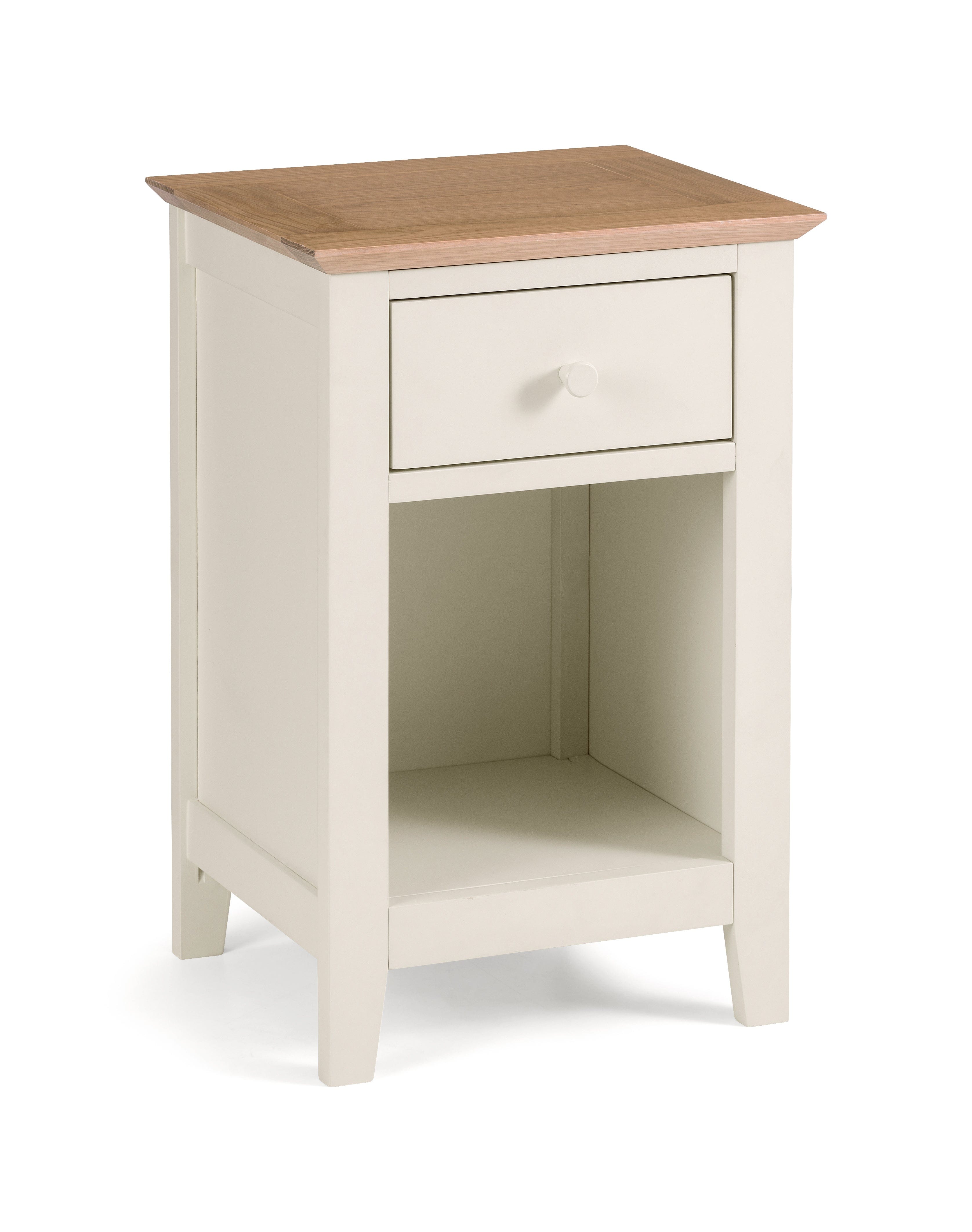 Julian Bowen Bedside Table Salerno Shaker Ivory/Oak 1 Drawer Bedside Bed Kings