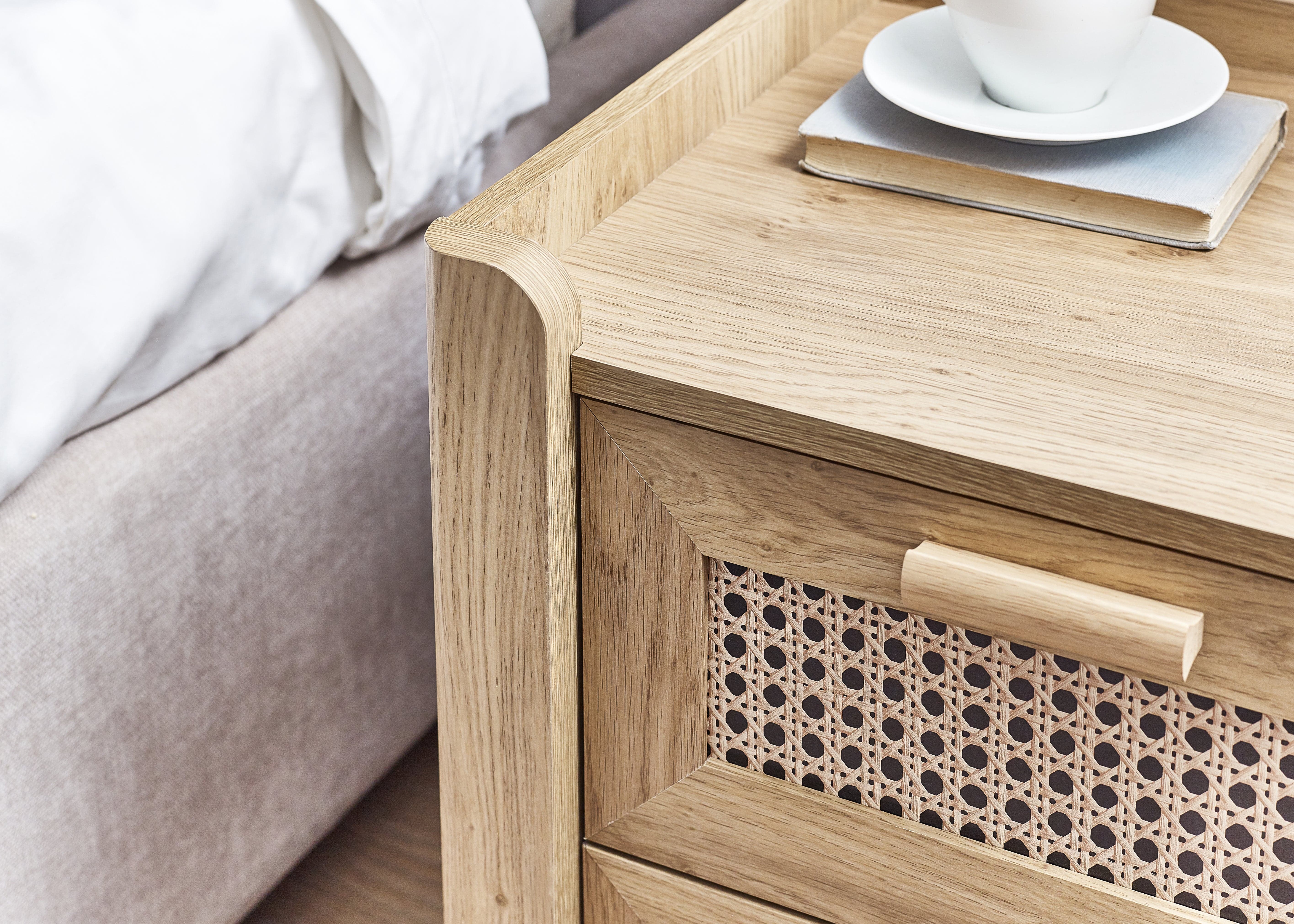 Julian Bowen Bedside Table Sydney 2 Drawer Bedside - Rattan Effect Bed Kings