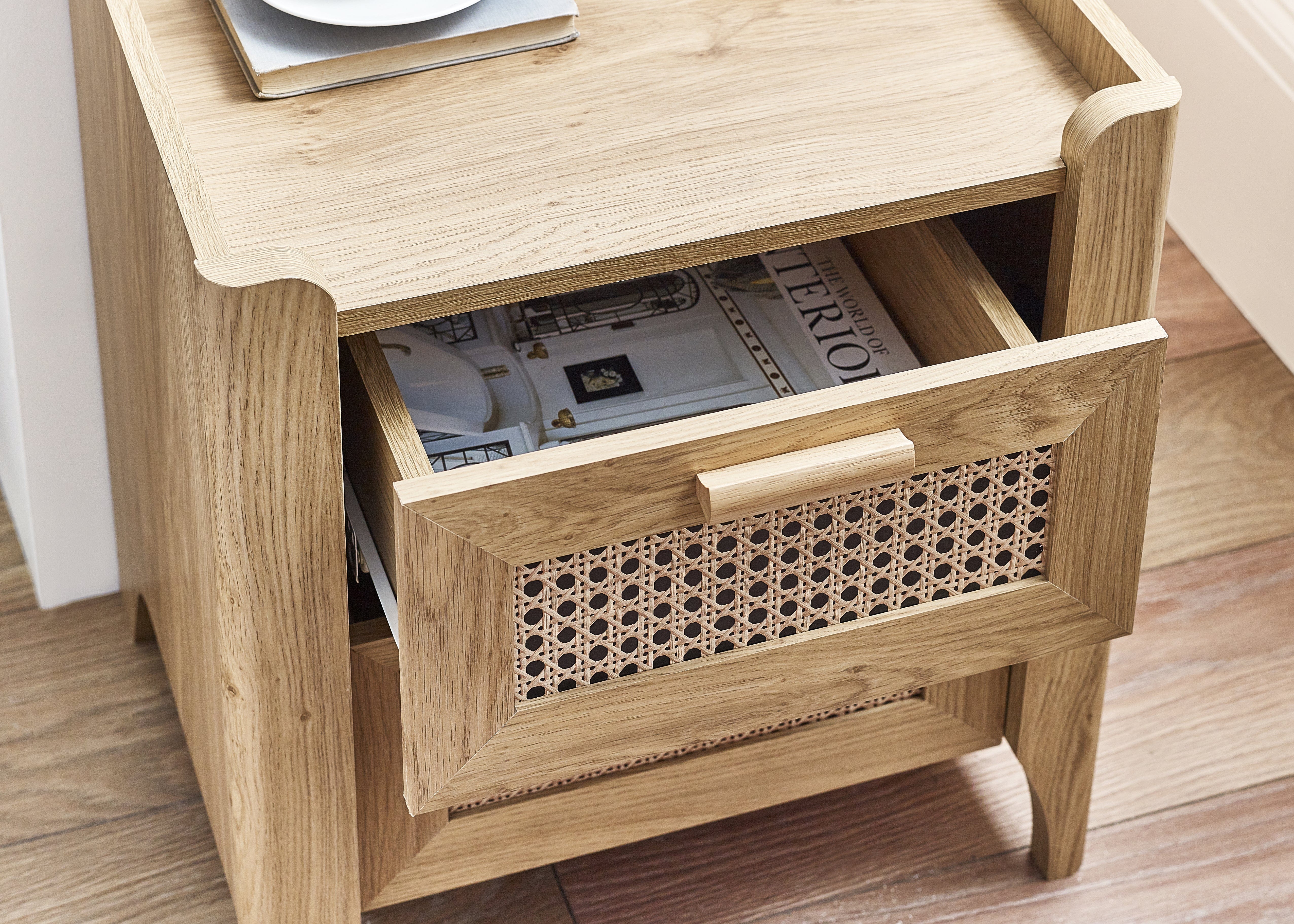 Julian Bowen Bedside Table Sydney 2 Drawer Bedside - Rattan Effect Bed Kings