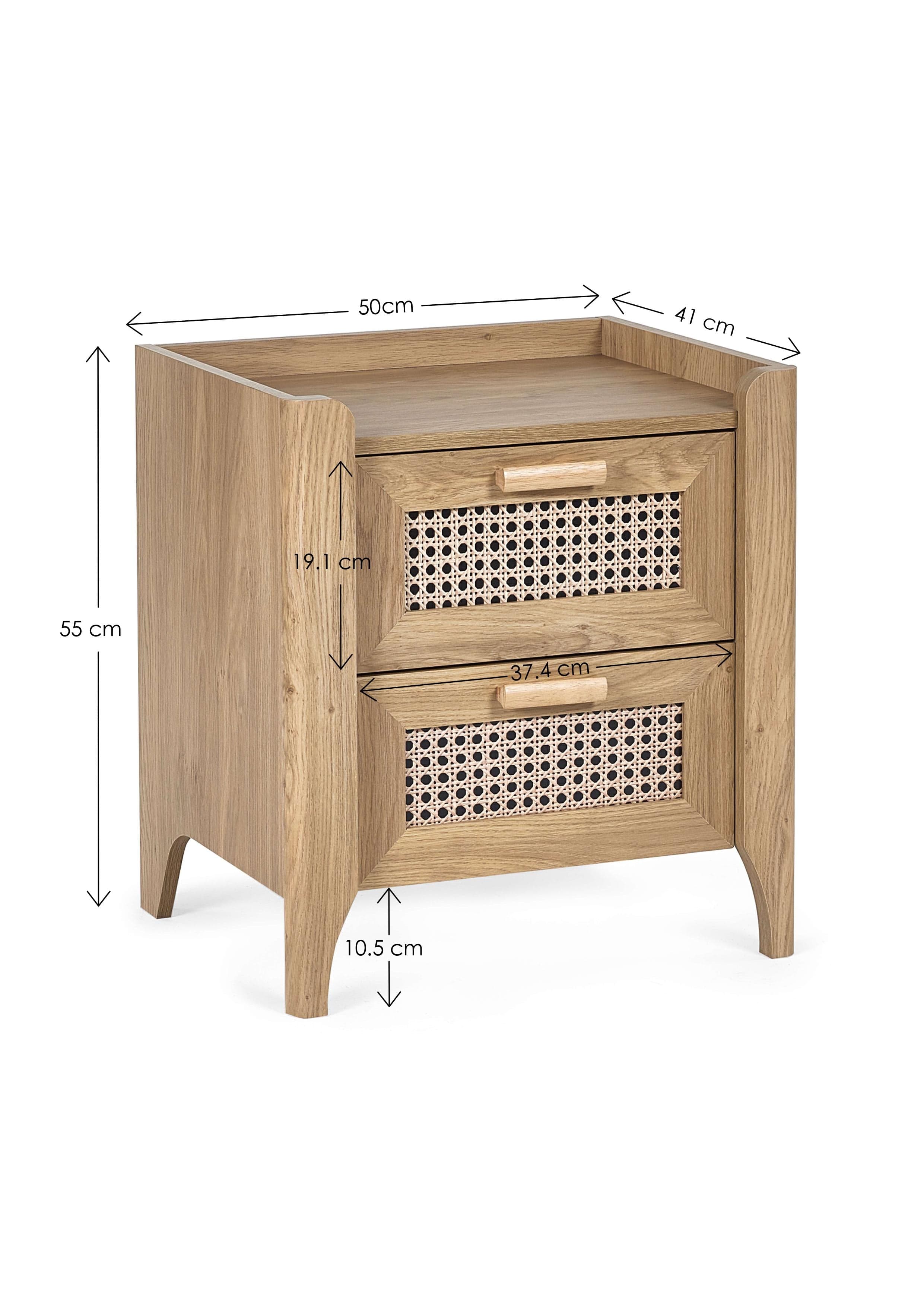 Julian Bowen Bedside Table Sydney 2 Drawer Bedside - Rattan Effect Bed Kings