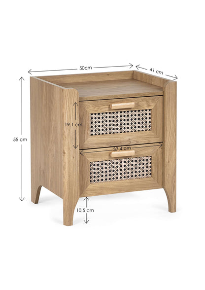 Julian Bowen Bedside Table Sydney 2 Drawer Bedside - Rattan Effect Bed Kings