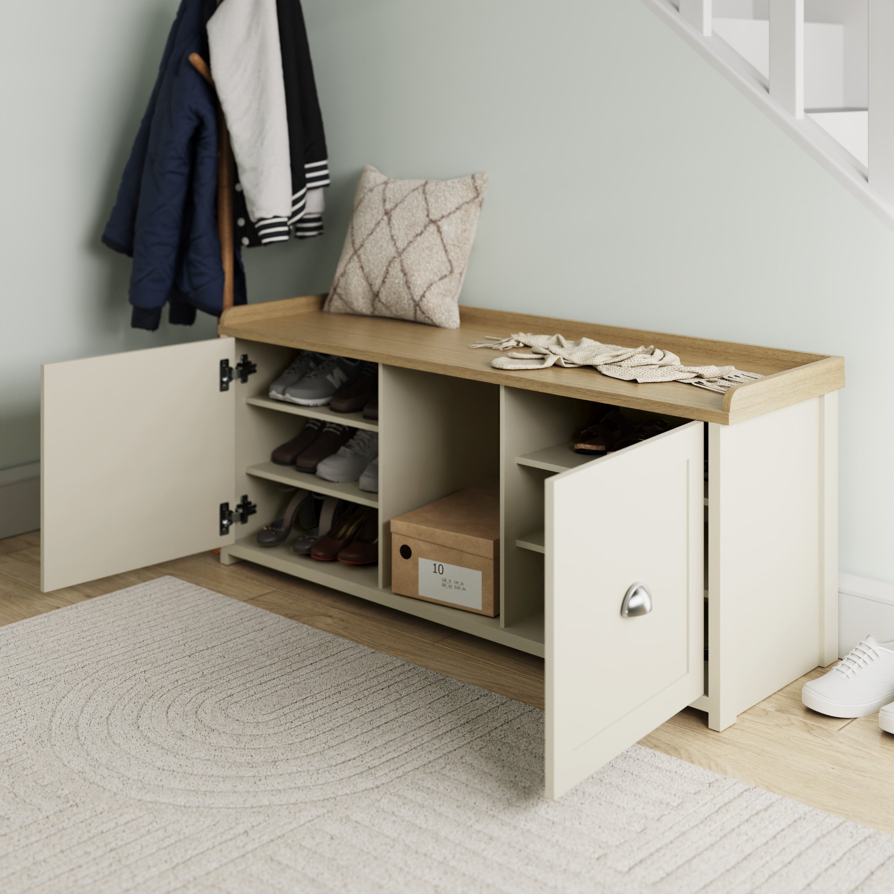 Lancaster 2 Door Shoe Bench Cream