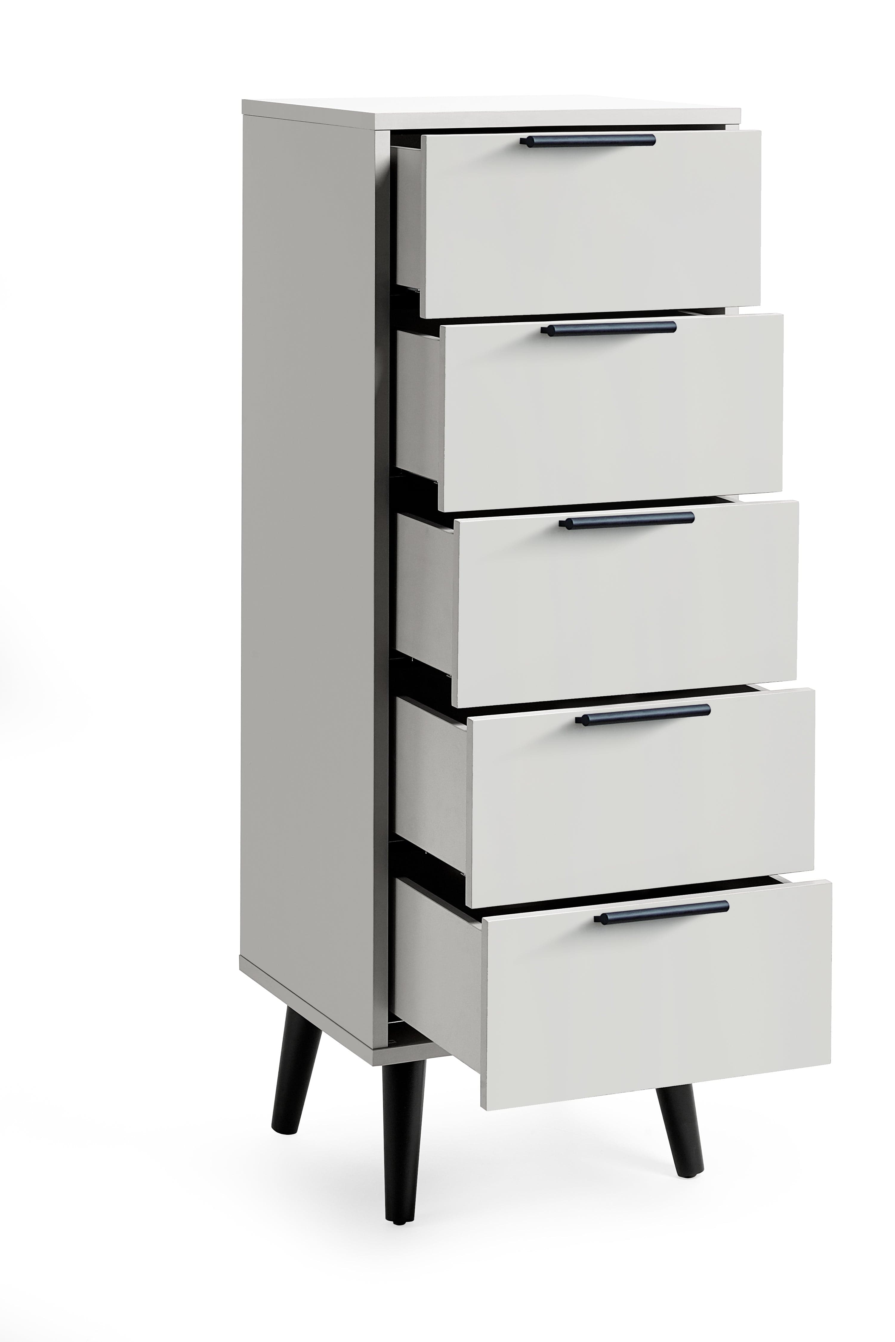 Alba 5 Drawer Narrow Chest - Silk Grey