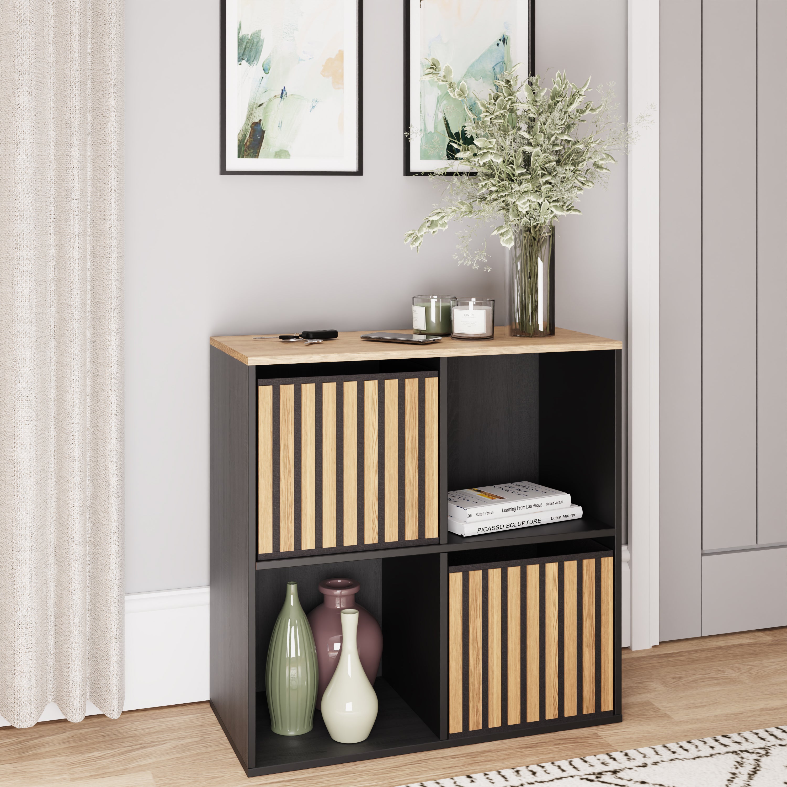 Kube 2X2 Storage Kube Black/Medium Oak