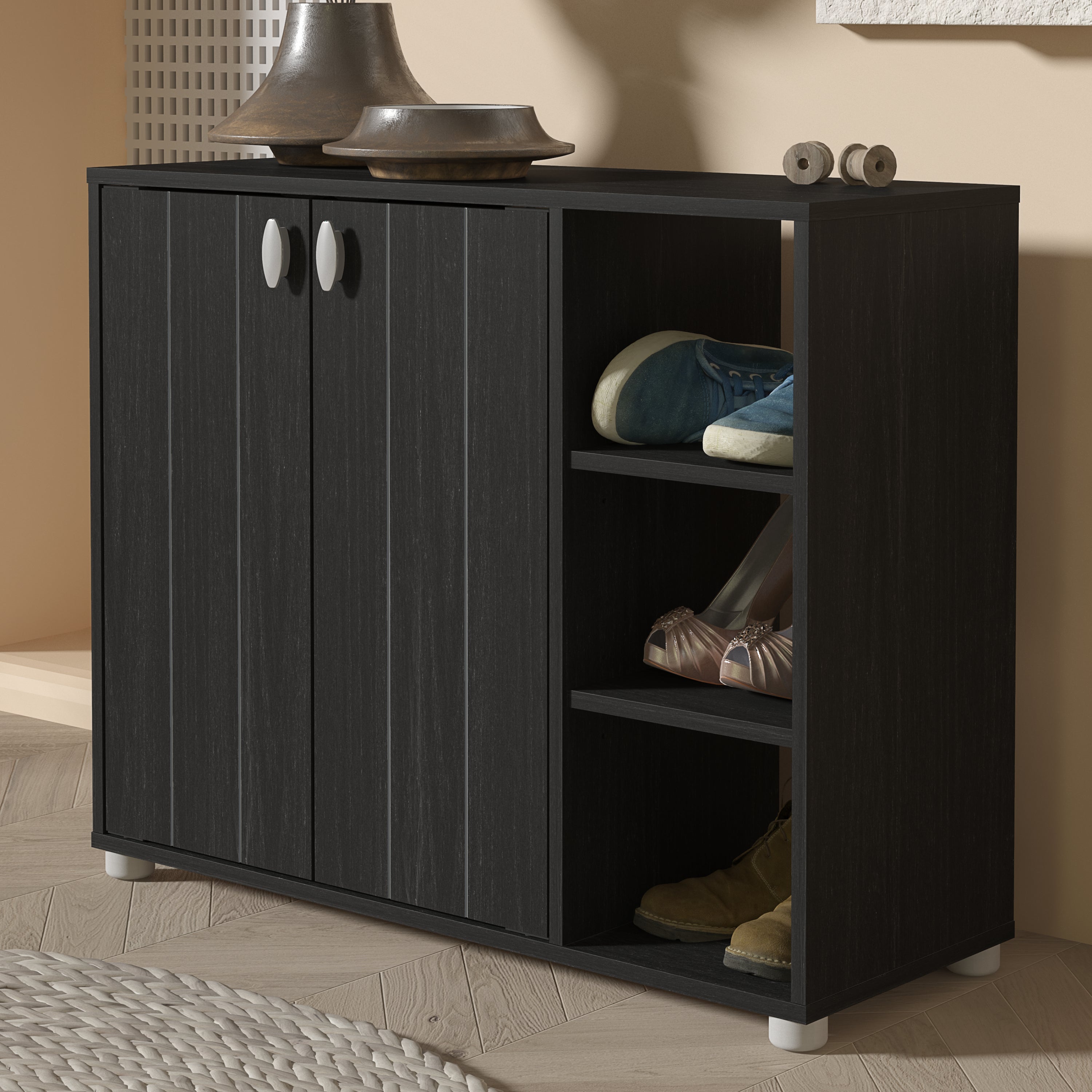 Bideford Shoe Cabinet Rustic Black Oak