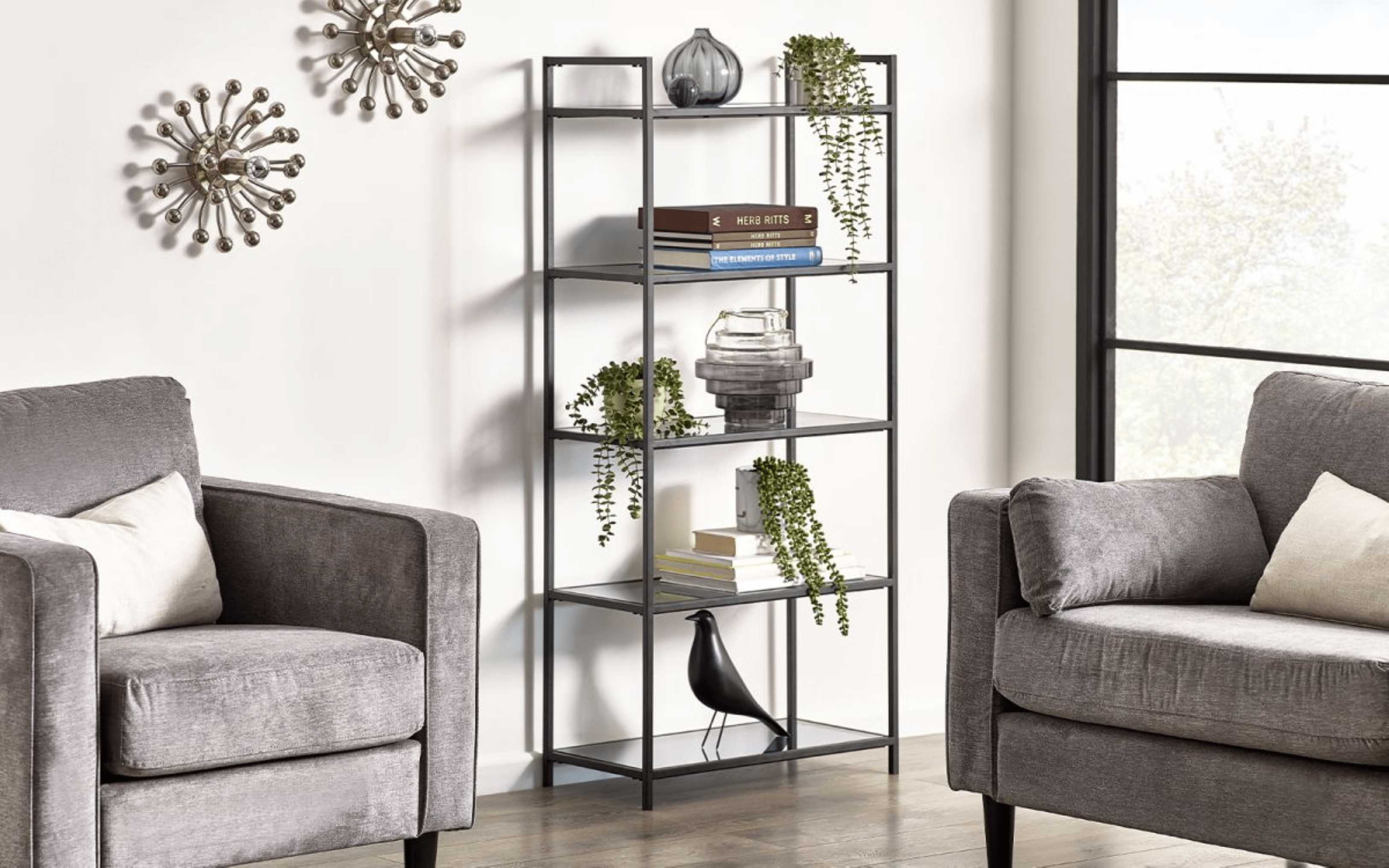 Julian Bowen BOOKCASE Chicago Tall Bookcase Smoked Glass Bed Kings