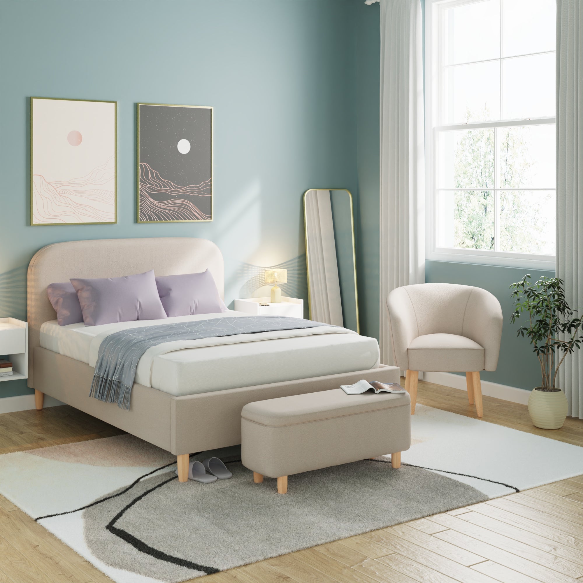 Florence Boucle Ottoman Bed Natural Stone