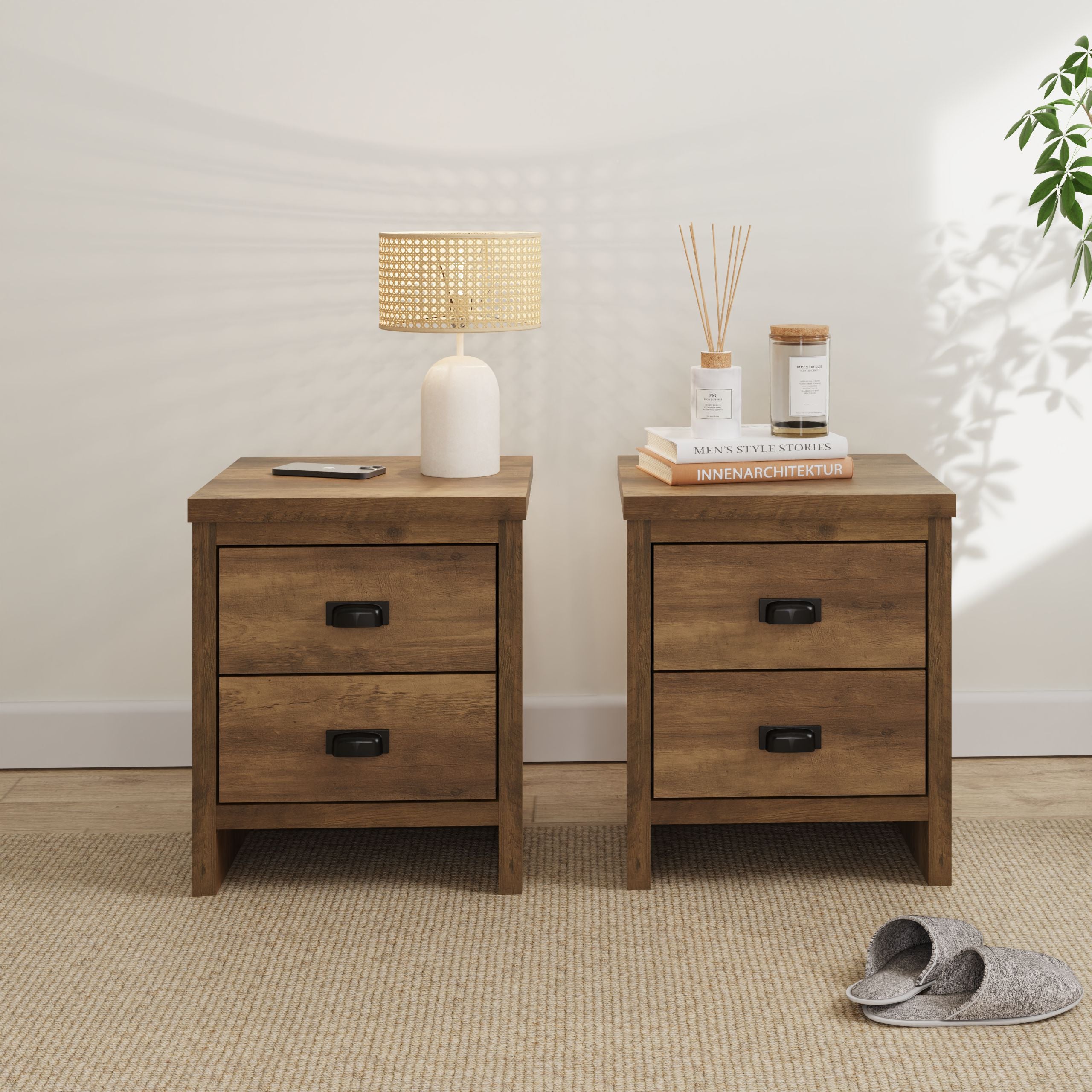 Boston 2 Drawer Bedside Tables Knotty Oak (Pack of Two)