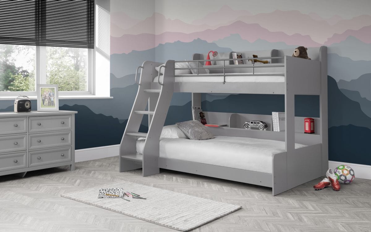 Julian Bowen Bunk Bed Single 90cm 3ft Domino Triple Sleeper Light Grey Bed Kings