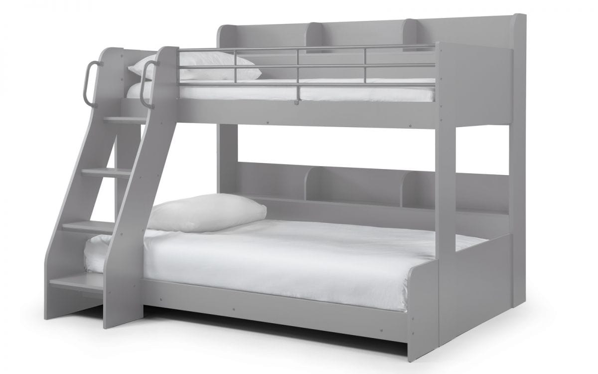 Julian Bowen Bunk Bed Single 90cm 3ft Domino Triple Sleeper Light Grey Bed Kings