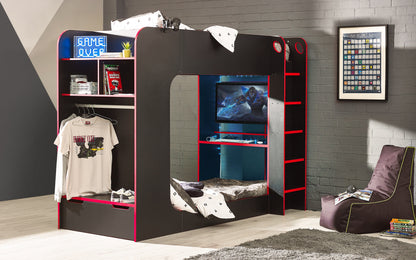 Julian Bowen Bunk Bed Single 90cm 3ft Impact Gaming Bunk Black/Red Bed Kings