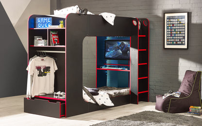 Julian Bowen Bunk Bed Single 90cm 3ft Impact Gaming Bunk Black/Red Bed Kings