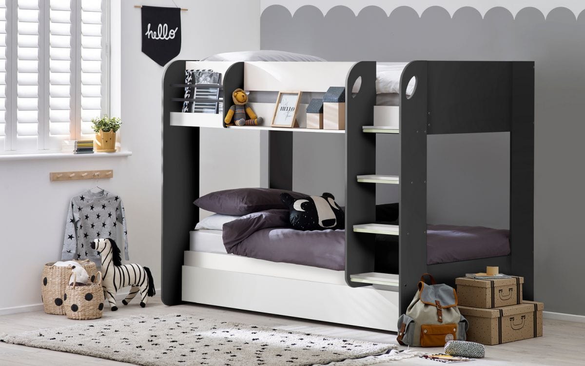 Julian Bowen Bunk Bed Single 90cm 3ft Mars Bunk & Underbed Charcoal & White Bed Kings