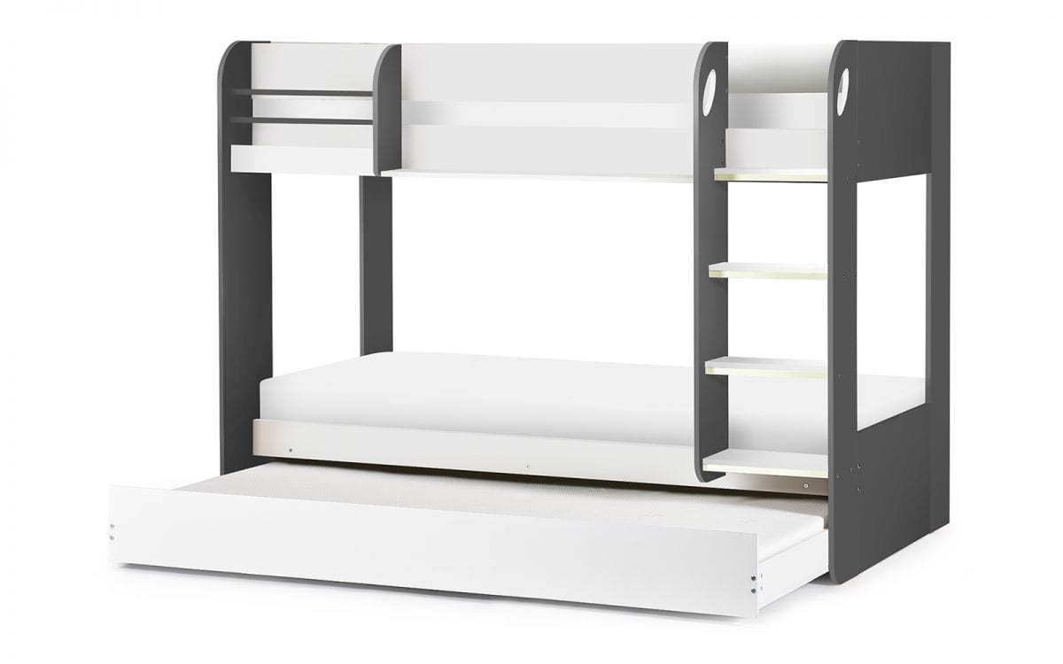 Julian Bowen Bunk Bed Single 90cm 3ft Mars Bunk & Underbed Charcoal & White Bed Kings