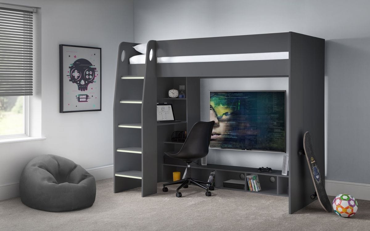 Julian Bowen Bunk Bed Single 90cm 3ft Nebula Gaming Bed - Anthracite Bed Kings